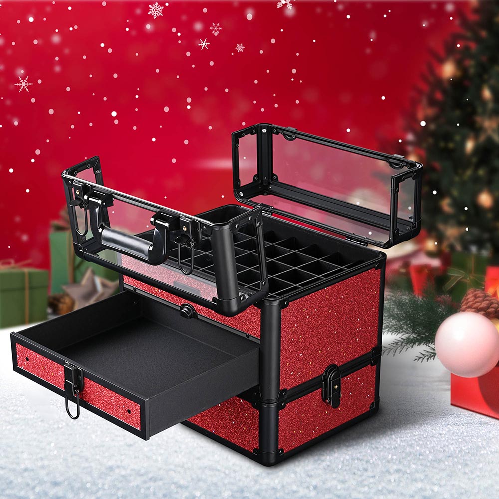 Byootique 2in1 Sparkle Makeup Train Case Key-Locked Clear Lid