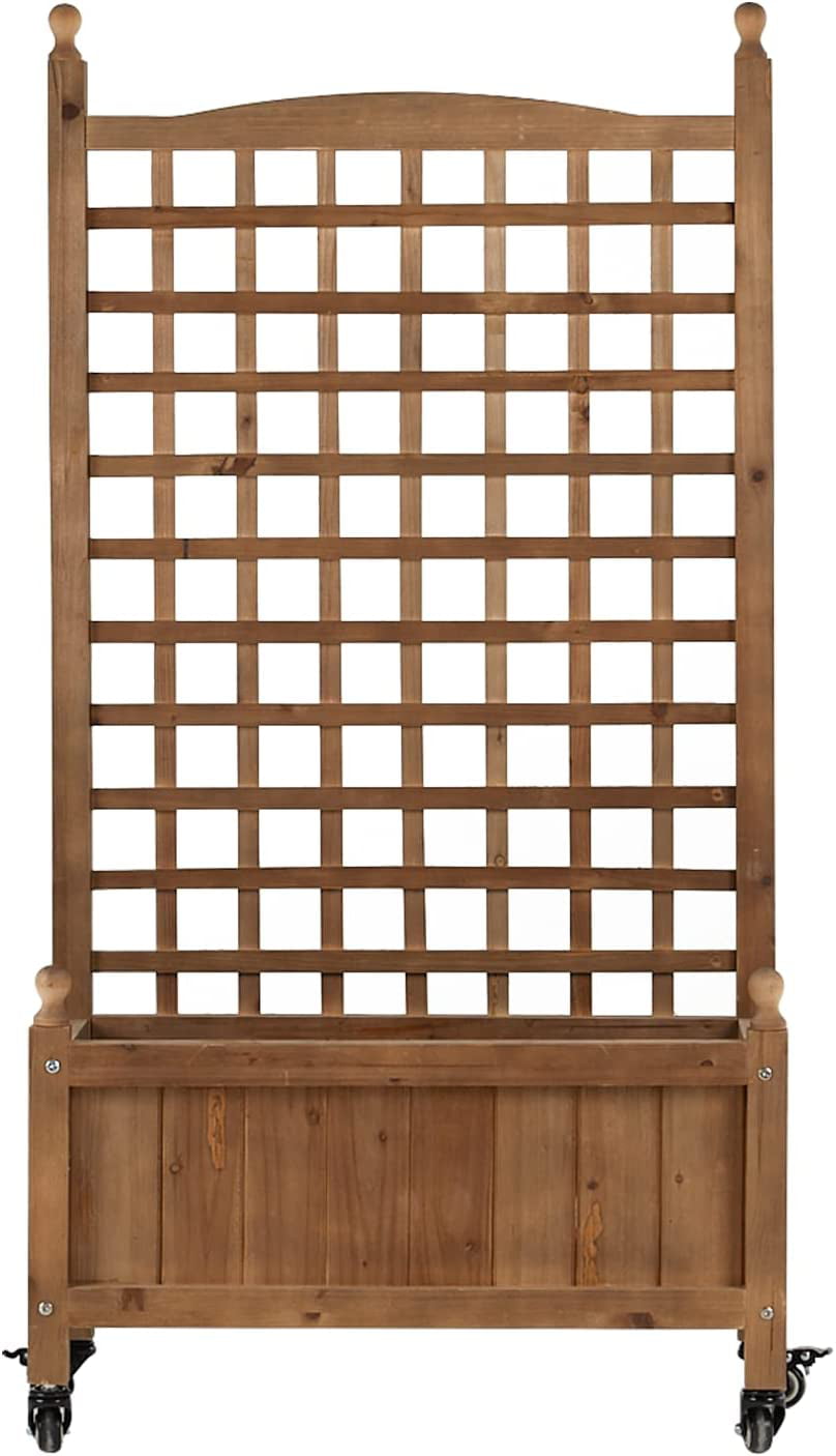 Idzo Raised Garden Bed with Trellis, Durable Oil Coated Planter with Trellis, 50 Inches Height Vertical Gardens Outdoors with Lockable Wheels and Convenient Non Woven Lining