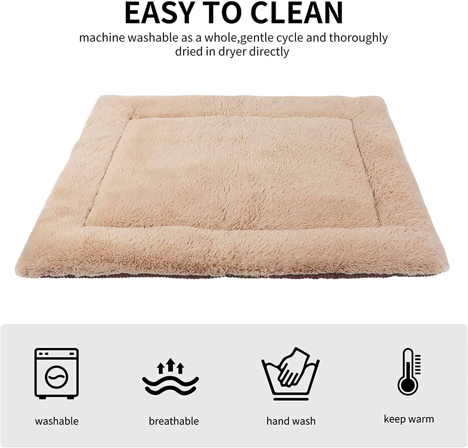 Fovien Dog Bed Crate Mat Kennel Pad Washable Orthopedic Pillow Pet Beds Dense Cushion Padding Bolster khaki M