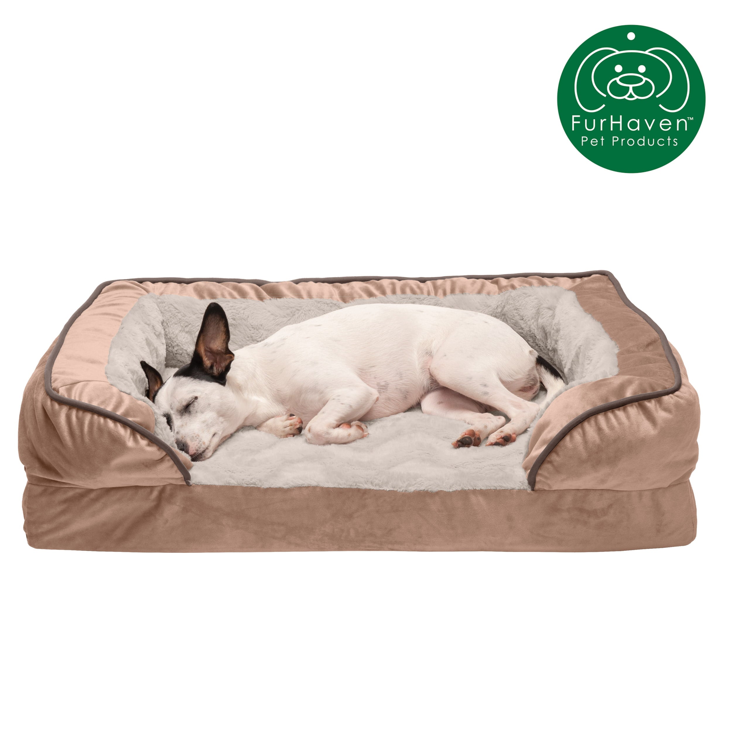 FurHaven Pet Products | Full Support Orthopedic Perfect Comfort Velvet Waves Sofa Pet Bed Dogs and Cats - Brownstone， Medium
