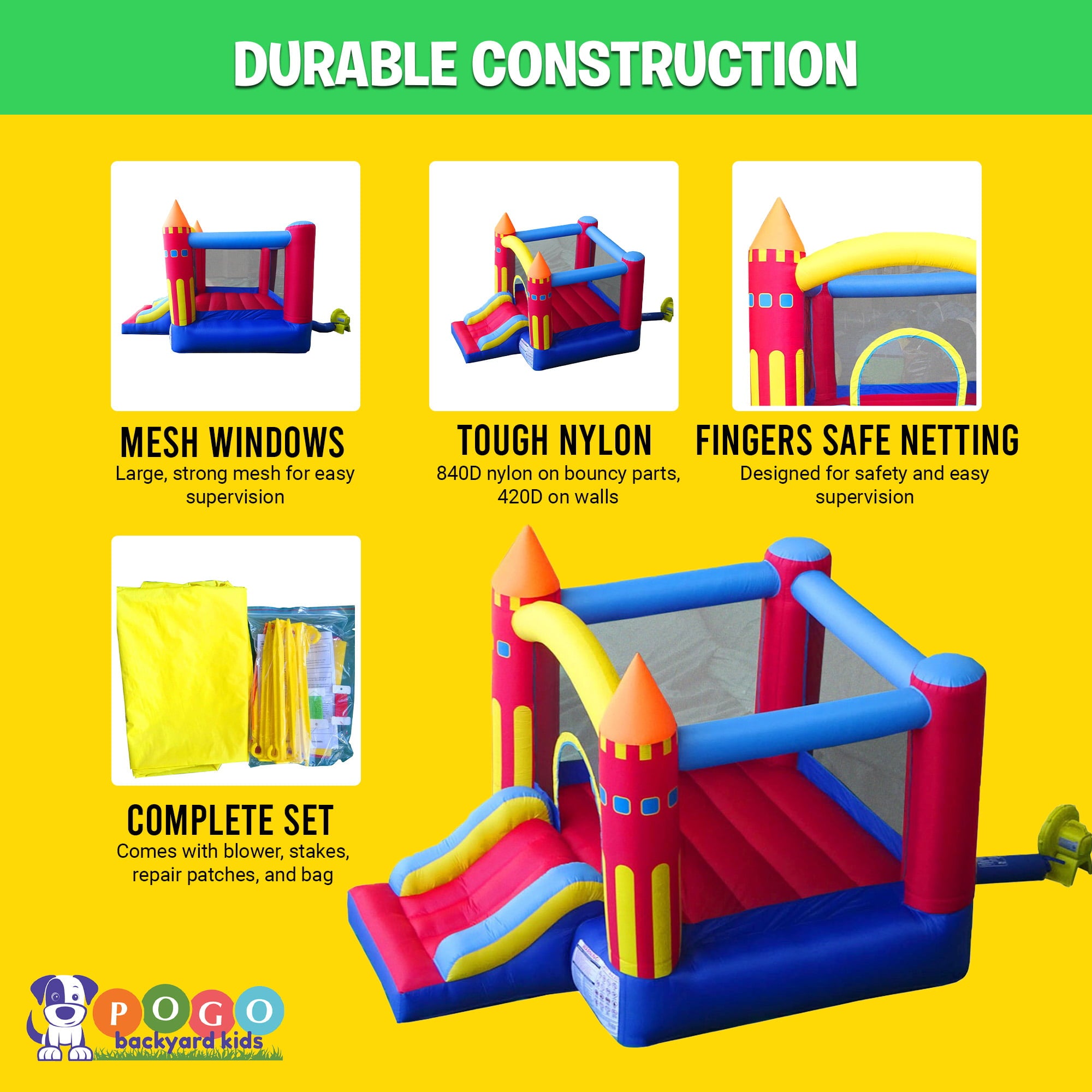 Pogo Bounce House Backyard Kids Colorful Castle Inflatable Bounce House with Slide
