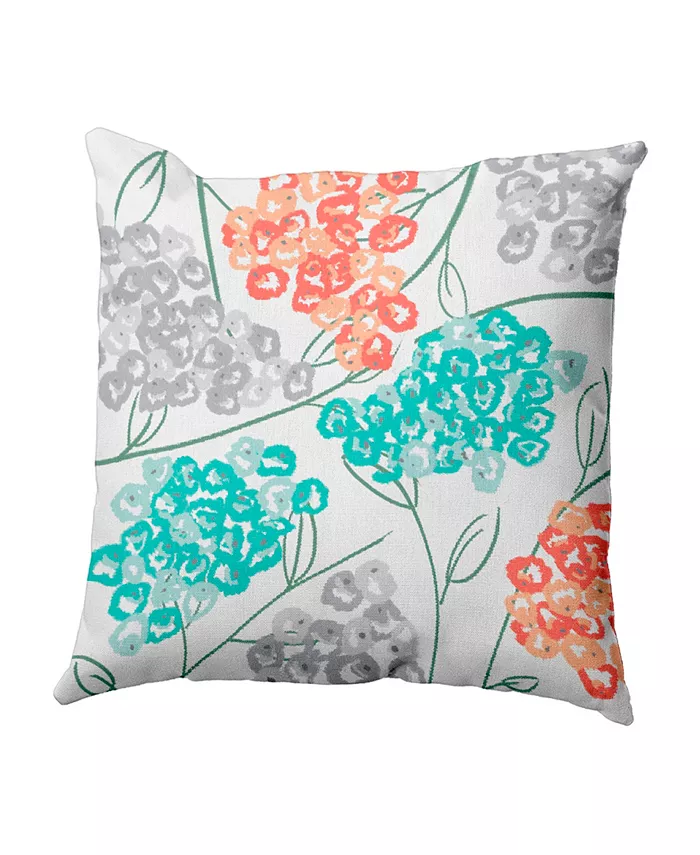 E by Design Hydrangeas 16 Inch Coral and Aqua Decorative Floral Throw Pillow
