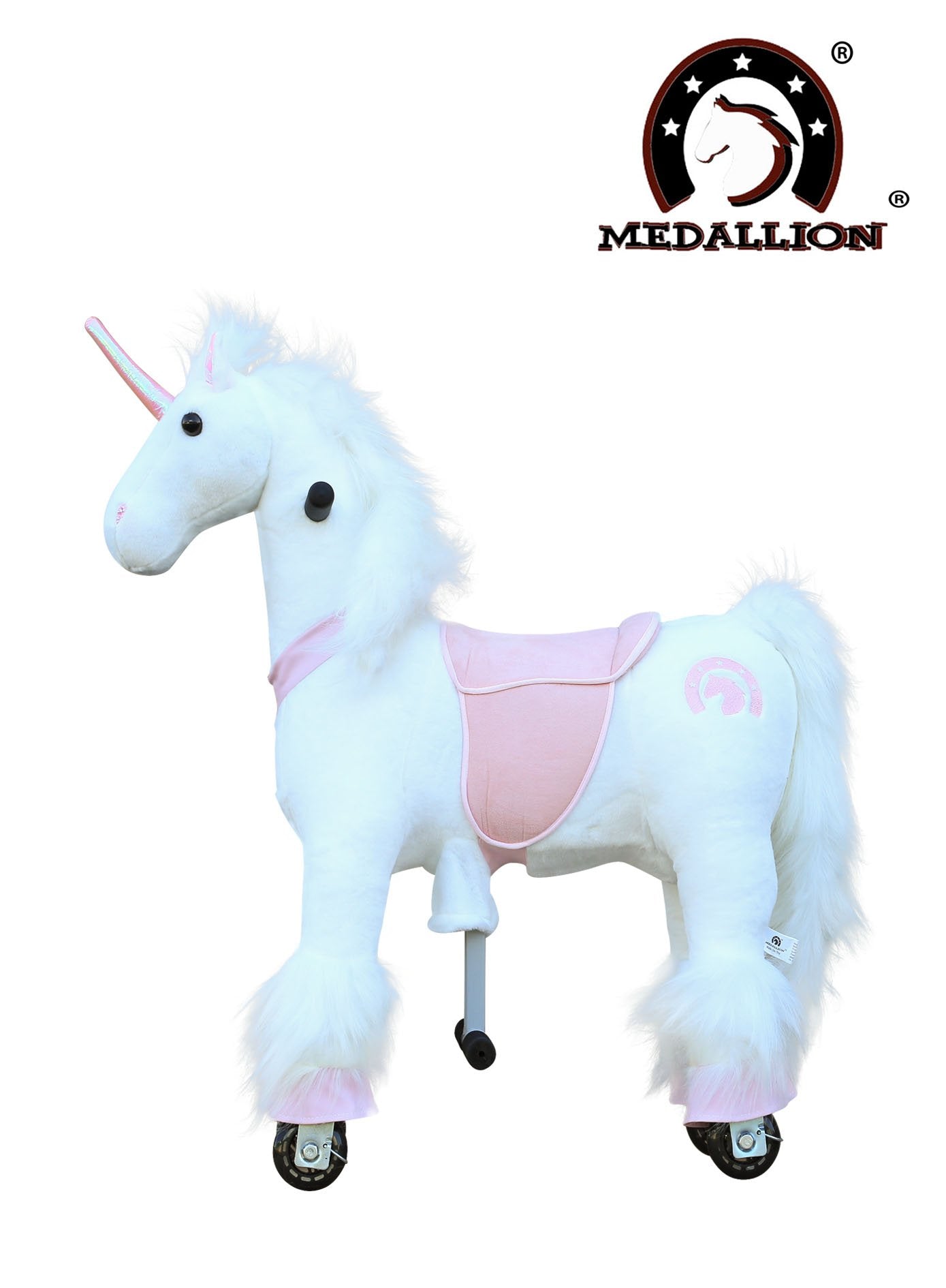 medallion - my pony ride on real walking horse for children 3 to 6 years old or up to 65 pounds (color small pink unicorn)
