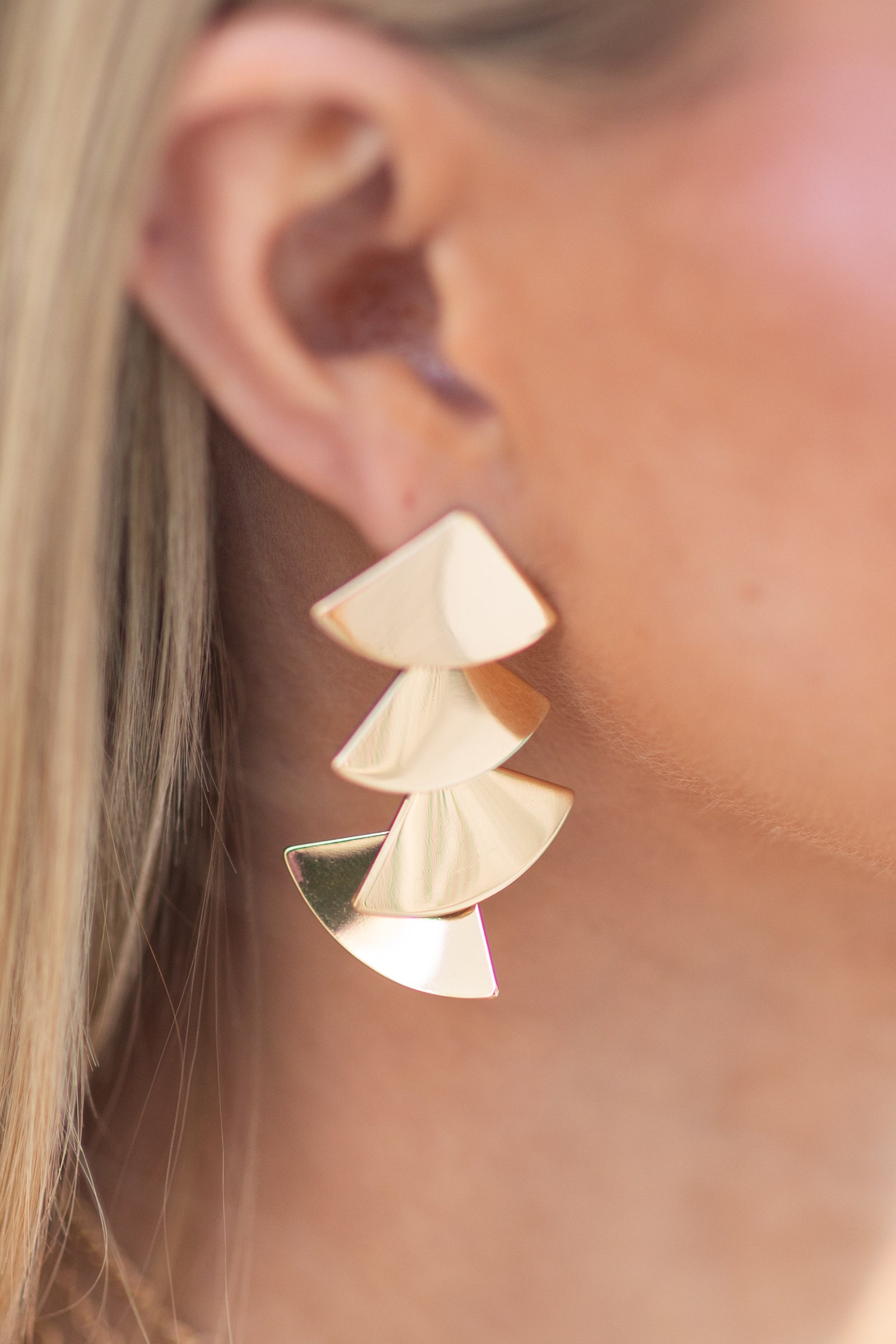 Gold Long Fan Drop Earrings