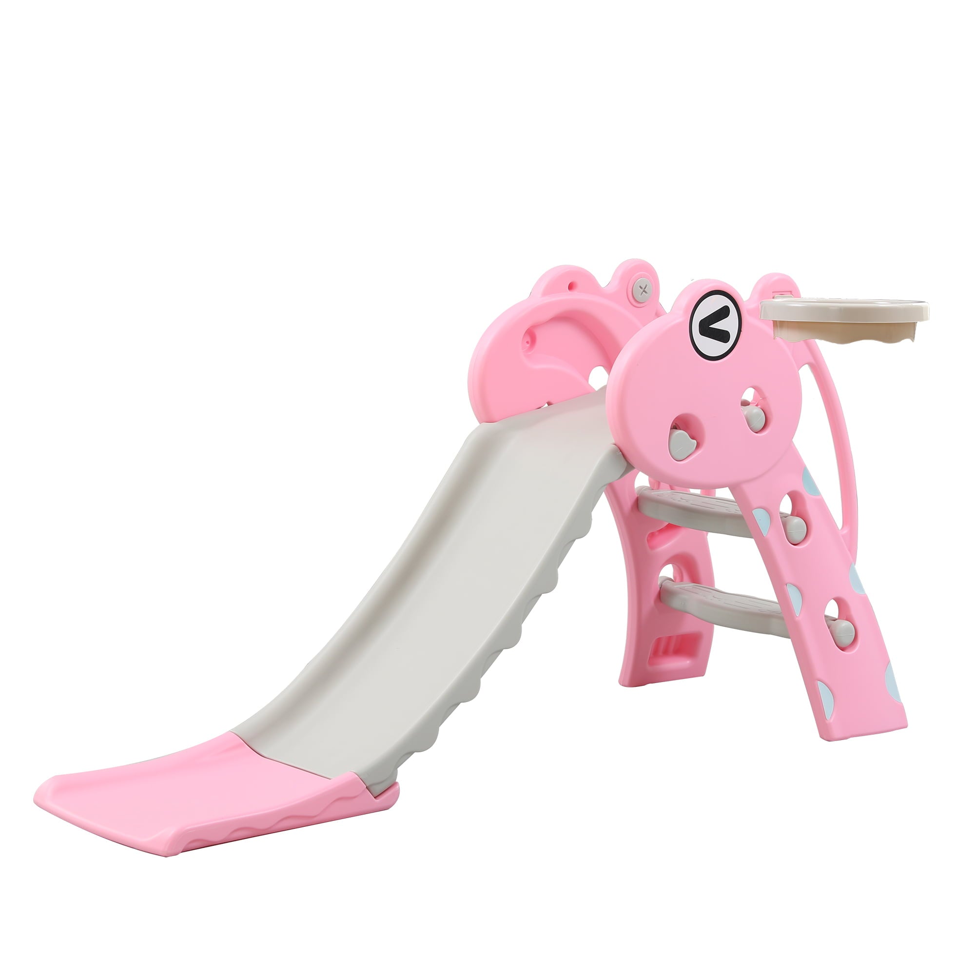 REIDIU 3 in 1 Slide for Kids， Baby Play Climber Slide Set with Extra Long Slipping Slope， Basketball Hoop and Ball， Multifunctional Household Play Slide Toy for Boys and Girls，Deer Pink
