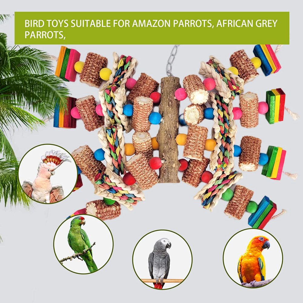 Bird Toys，Multi-Color Wooden Block Bird Toys， Natural Parrot chew Toys for African Grey Parrots， Small and Medium-Sized Macaws Food Grade Toys， Love Birds Parrot cage Toys