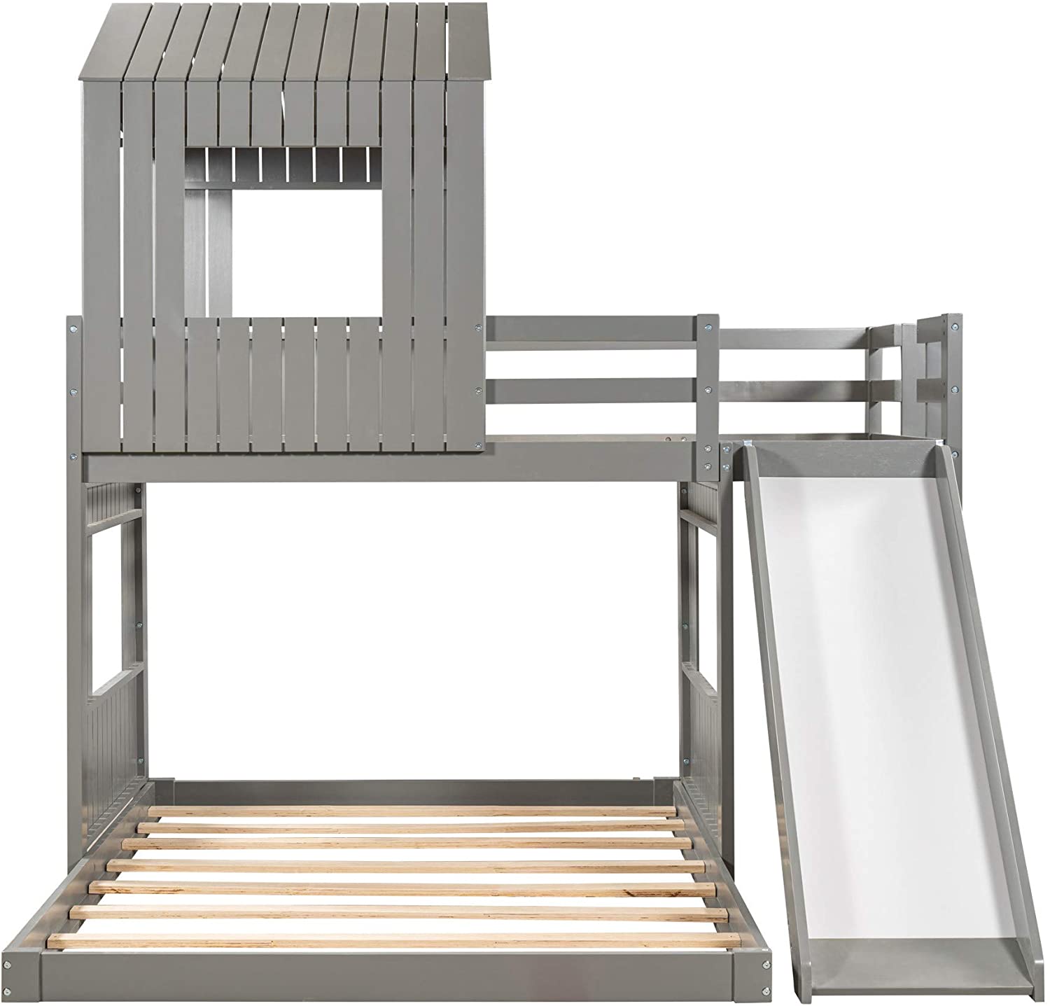 Churanty Pine Wood Bunk Bed Security, Twin-over-full, Gray