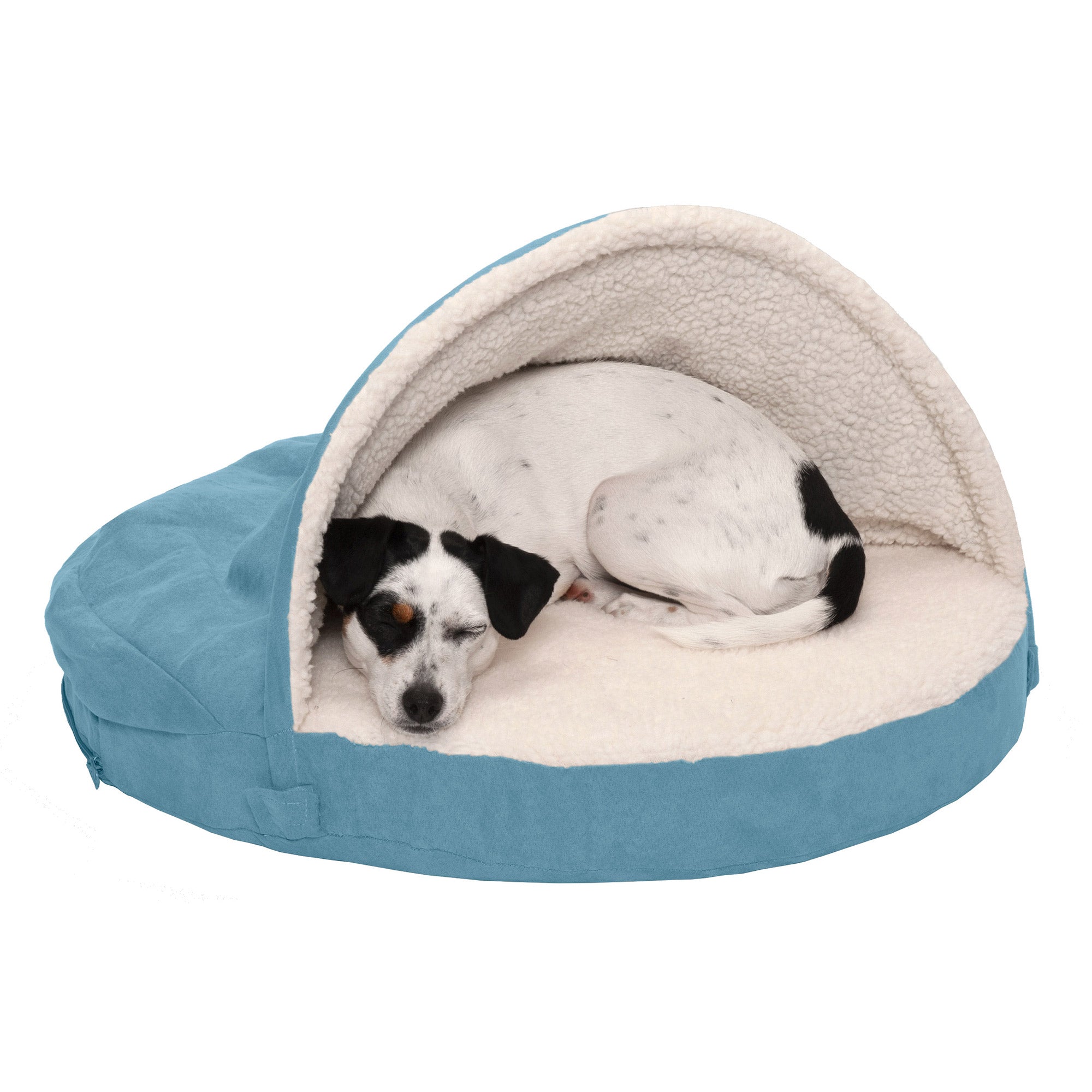FurHaven | Orthopedic Faux Sheepskin Snuggery Burrow Pet Bed for Dogs and Cats， Blue， 26-Inch