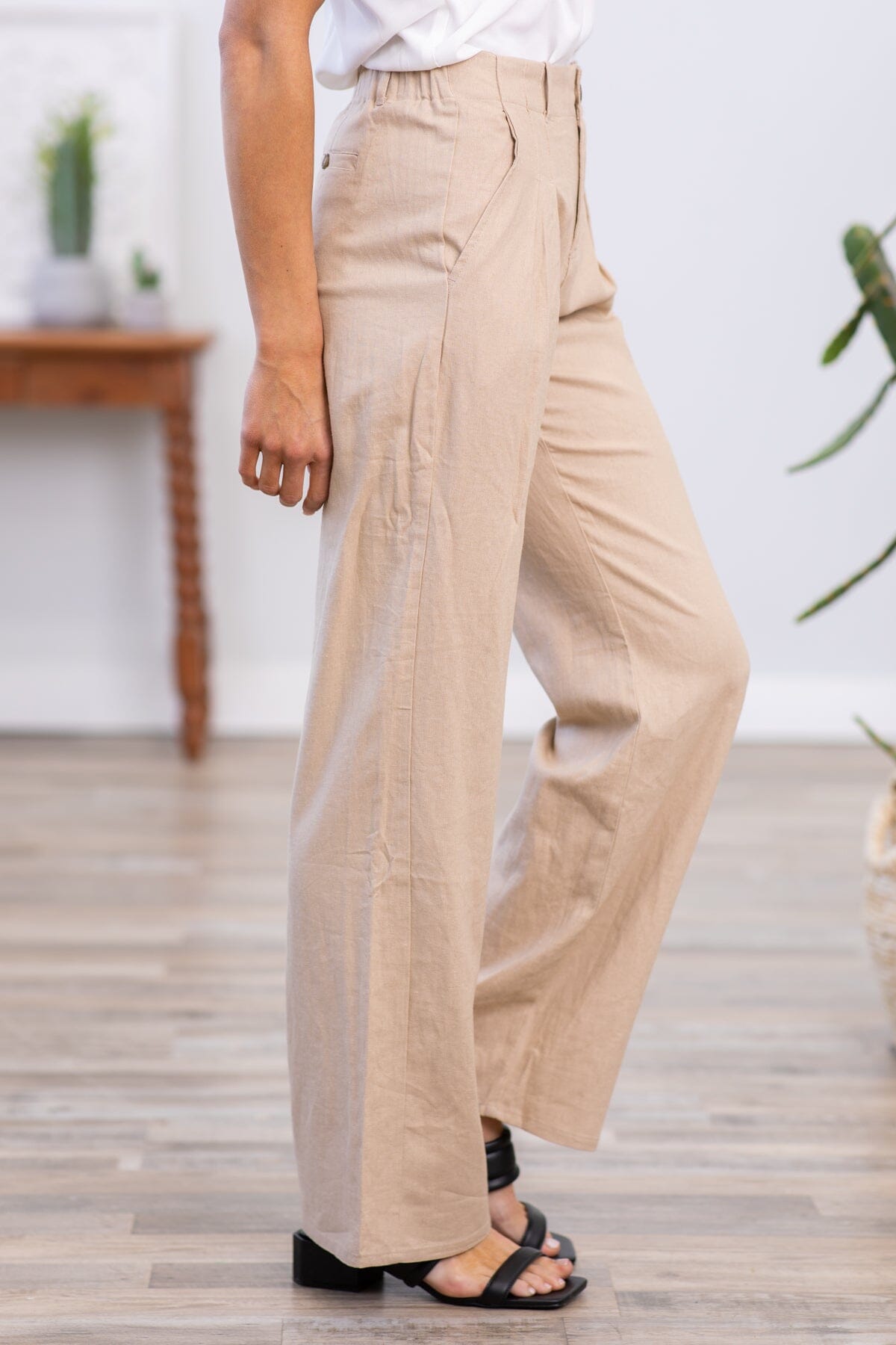 Tan Wide Leg Trouser Pants