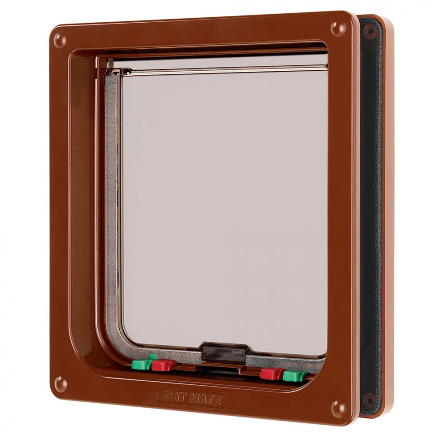 Cat Mate 4-Way Locking Large Cat Flap w/2 in. Wall Liner - Brown