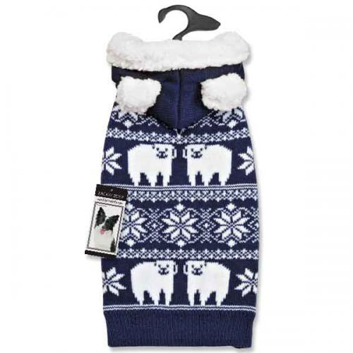 Zack and Zoey Acrylic Polar Bear Dog Sweater， Blue， XS