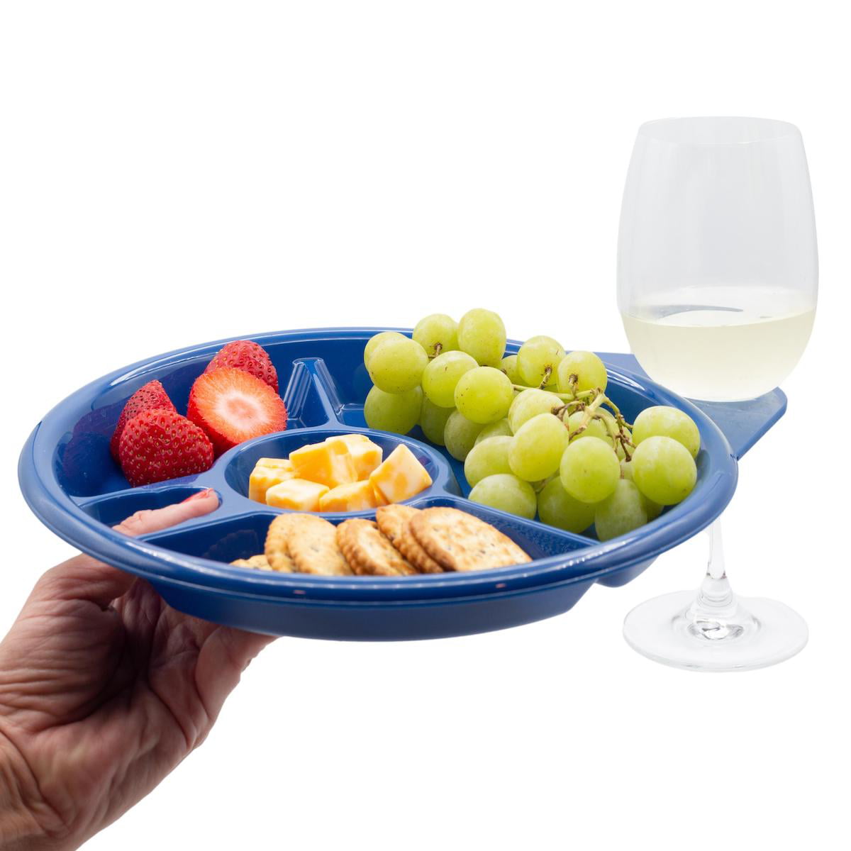 Coghlan's 10” Reusable Blue Picnic Plate with Wine Glass Holder, Dividers
