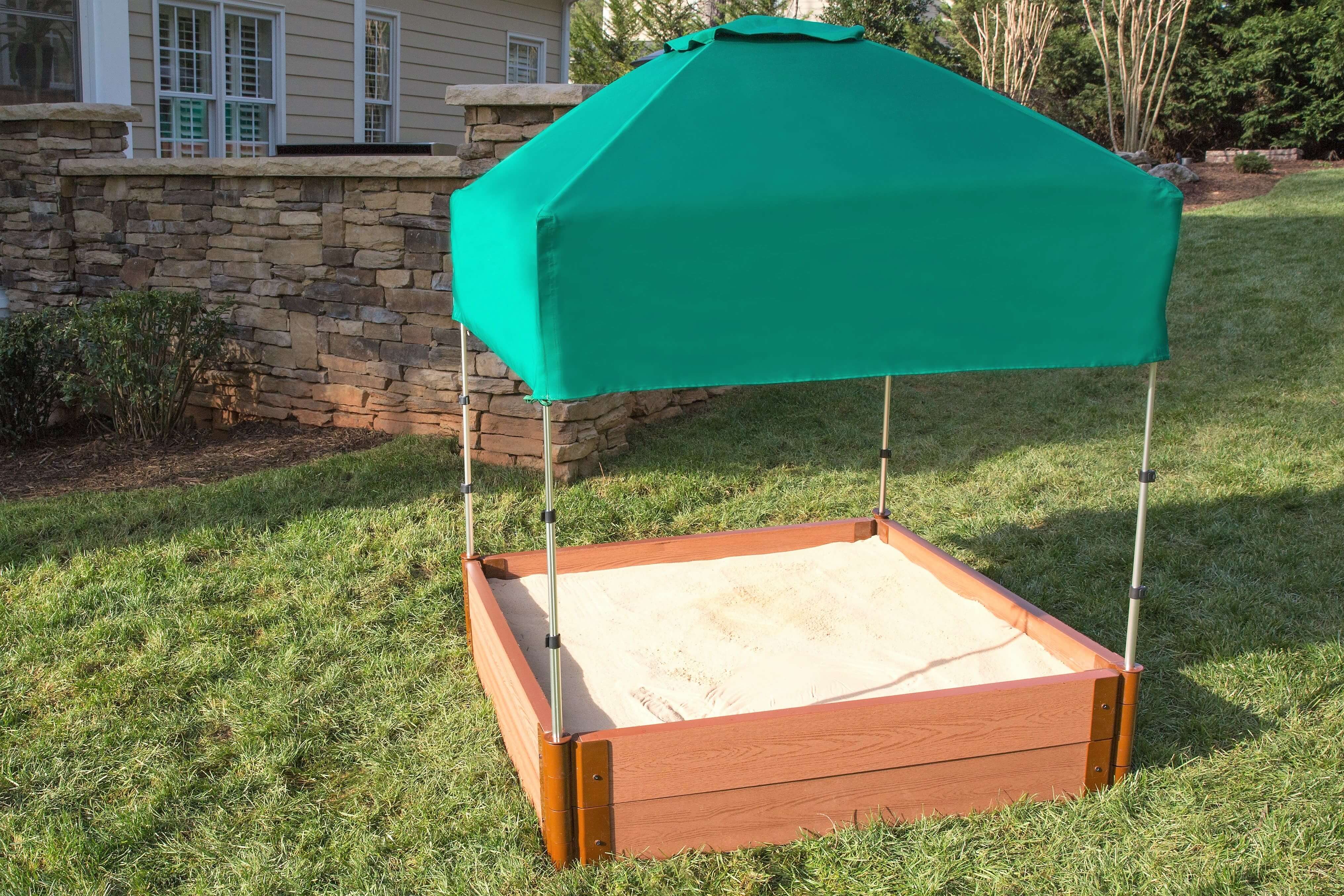 Frame It All Tool-Free Classic Sienna 4ft. x 4ft. x 11in. Composite Square Sandbox Kit with Telescoping Canopy/Cover - 2