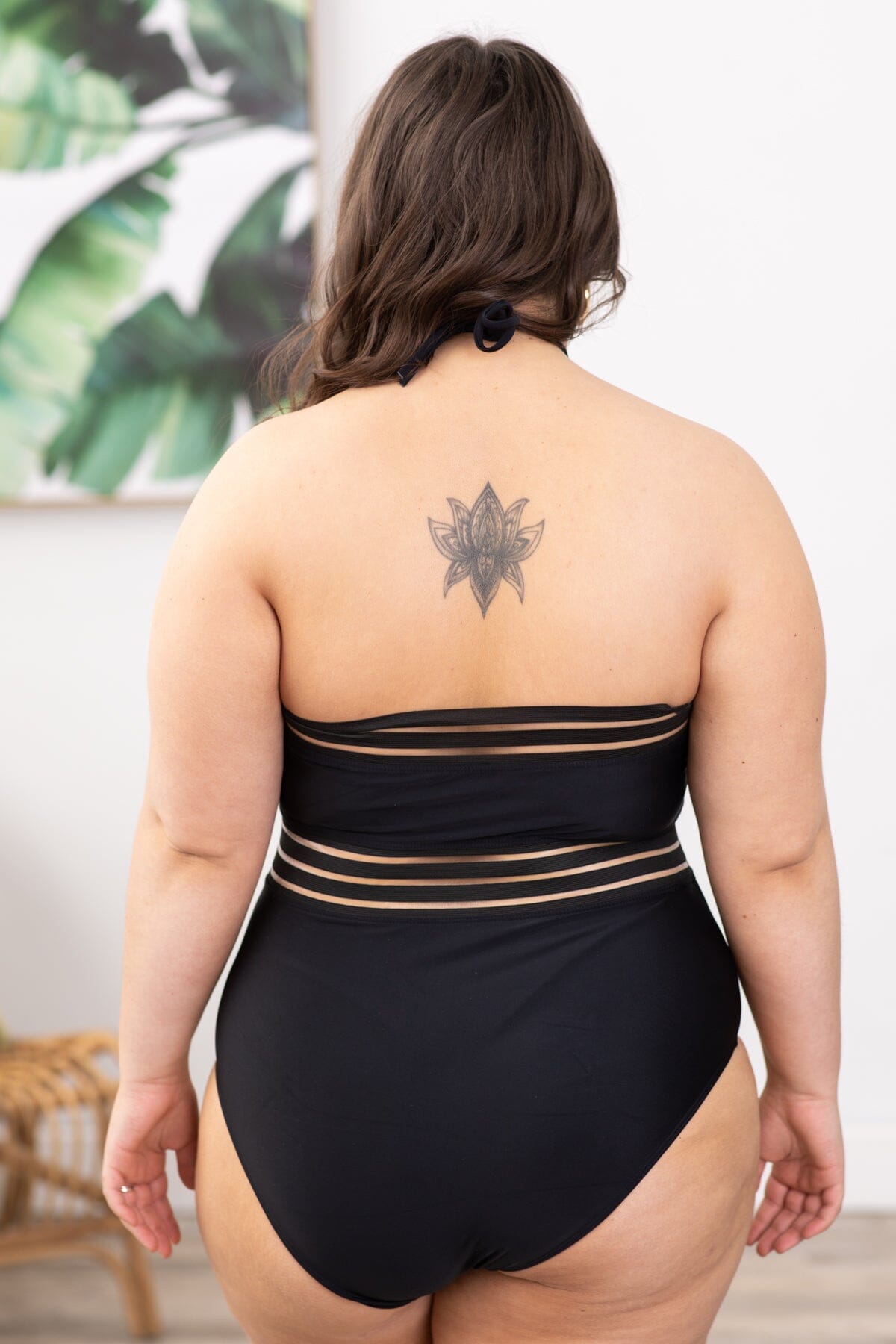 Black Halter Neck One Piece Swimsuit