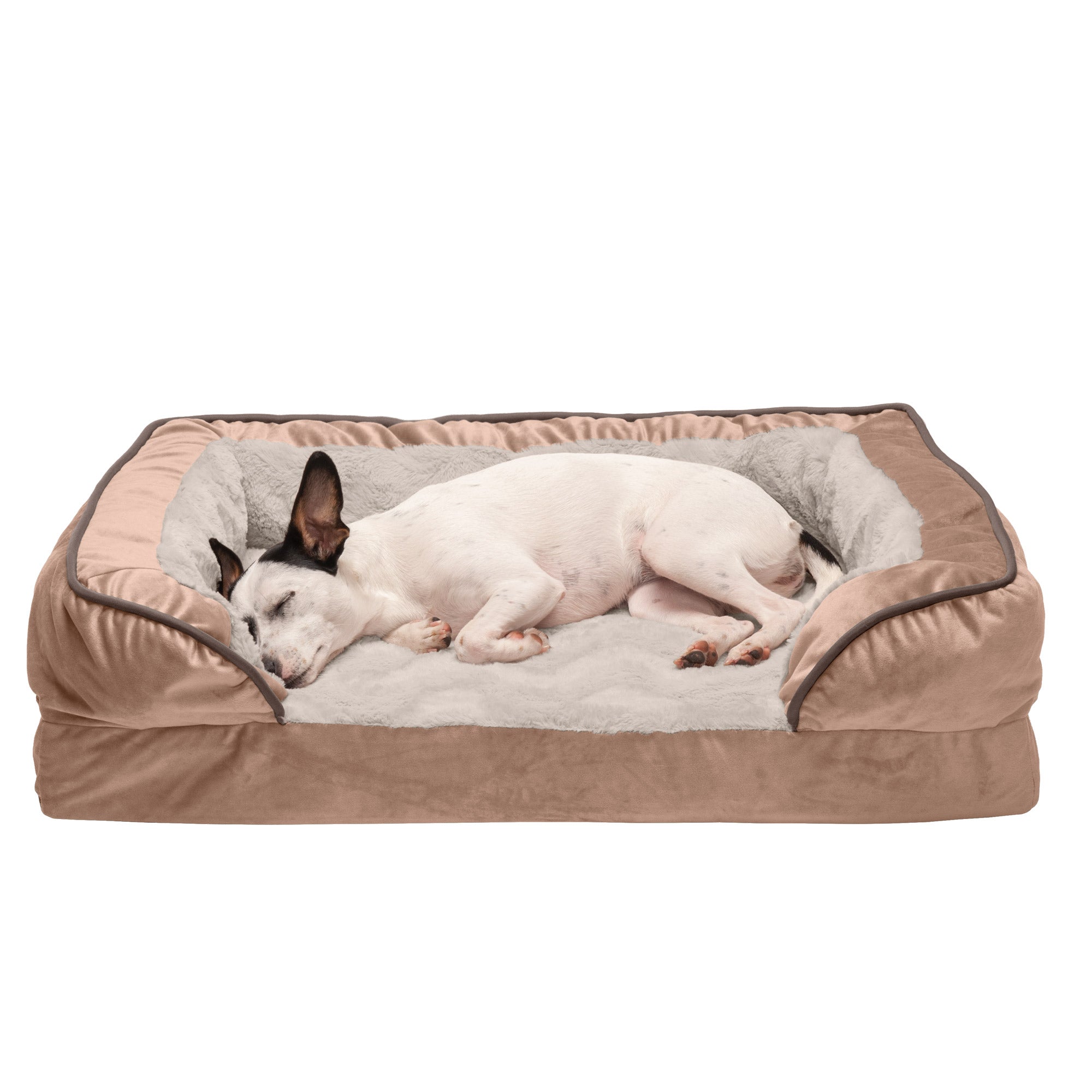 FurHaven Pet Products | Full Support Orthopedic Perfect Comfort Velvet Waves Sofa Pet Bed Dogs and Cats - Brownstone， Medium