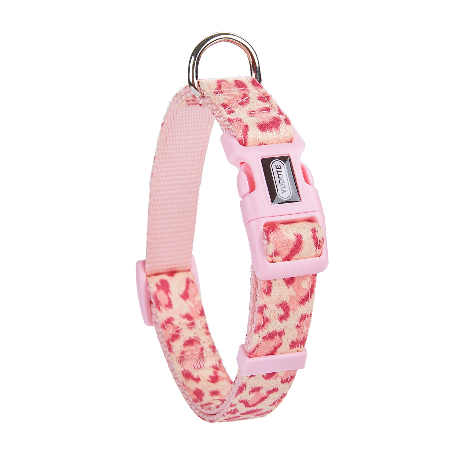 YUDOTE Funky Dog Collar and Leash Set Small Soft Strong Coller Lead Combo with Premium Flocking Fabric for Small Sized Breeds Daily Walking，Pink Leopard Pattern