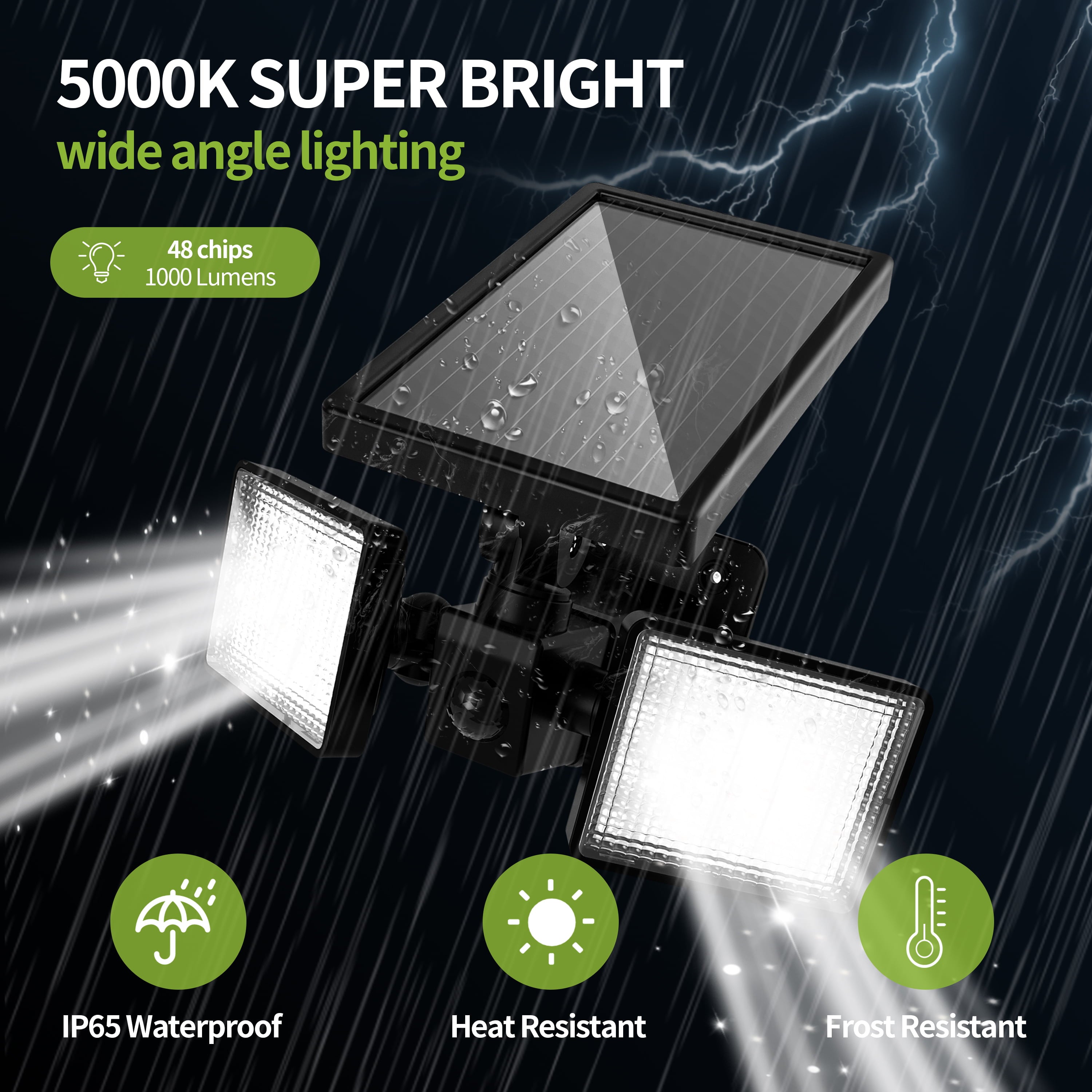 LED Solar Motion Sensor Light Outdoor， Solar Flood Lights with 2 Adjustable Light Panels， IP65 Waterproof Security Light