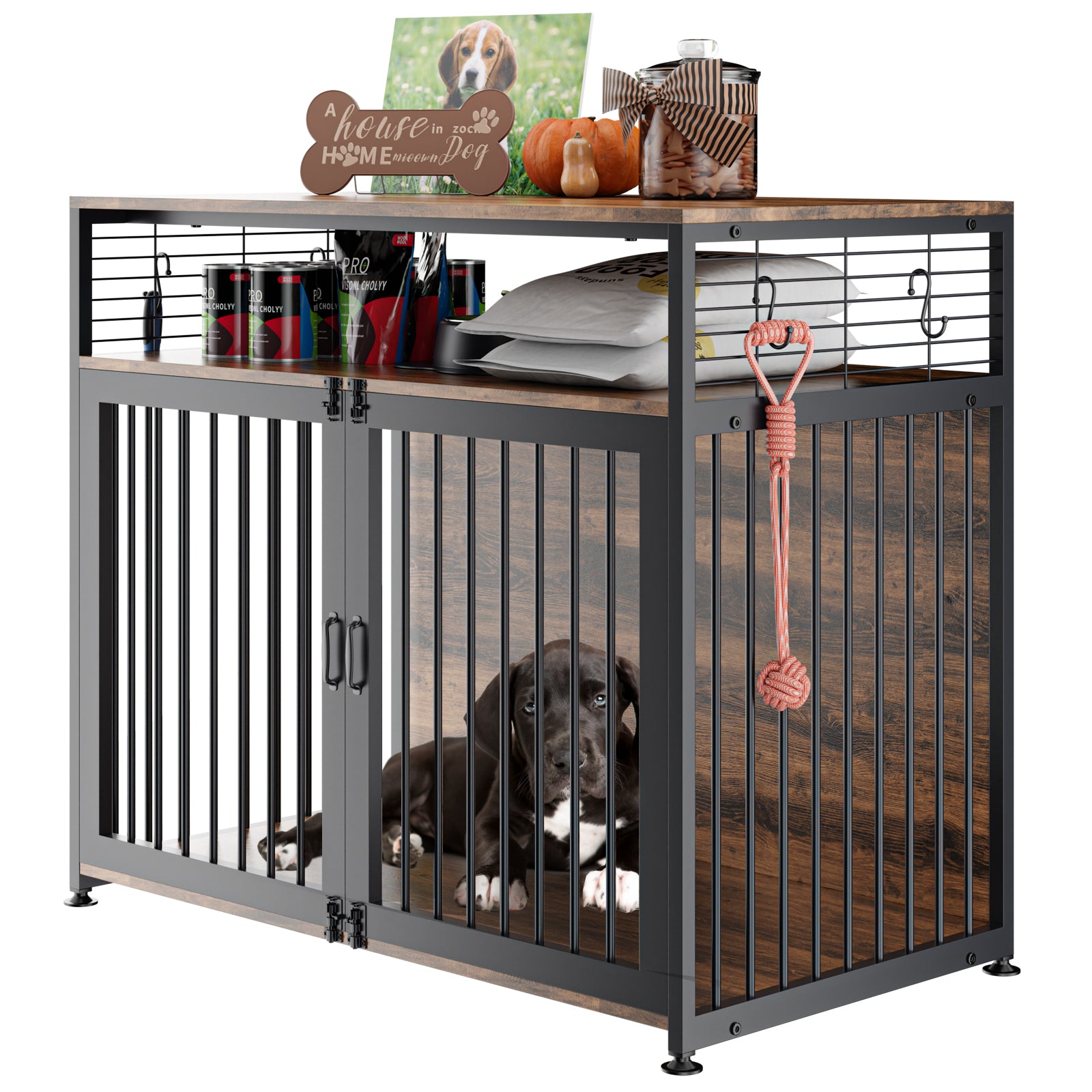 LILYPELLE Dog Crate Furniture， Heavy Duty Dog Cage Indoor Dog Kennel Furniture Style， Double Doors Dog House for Small/Medium/Large Dog