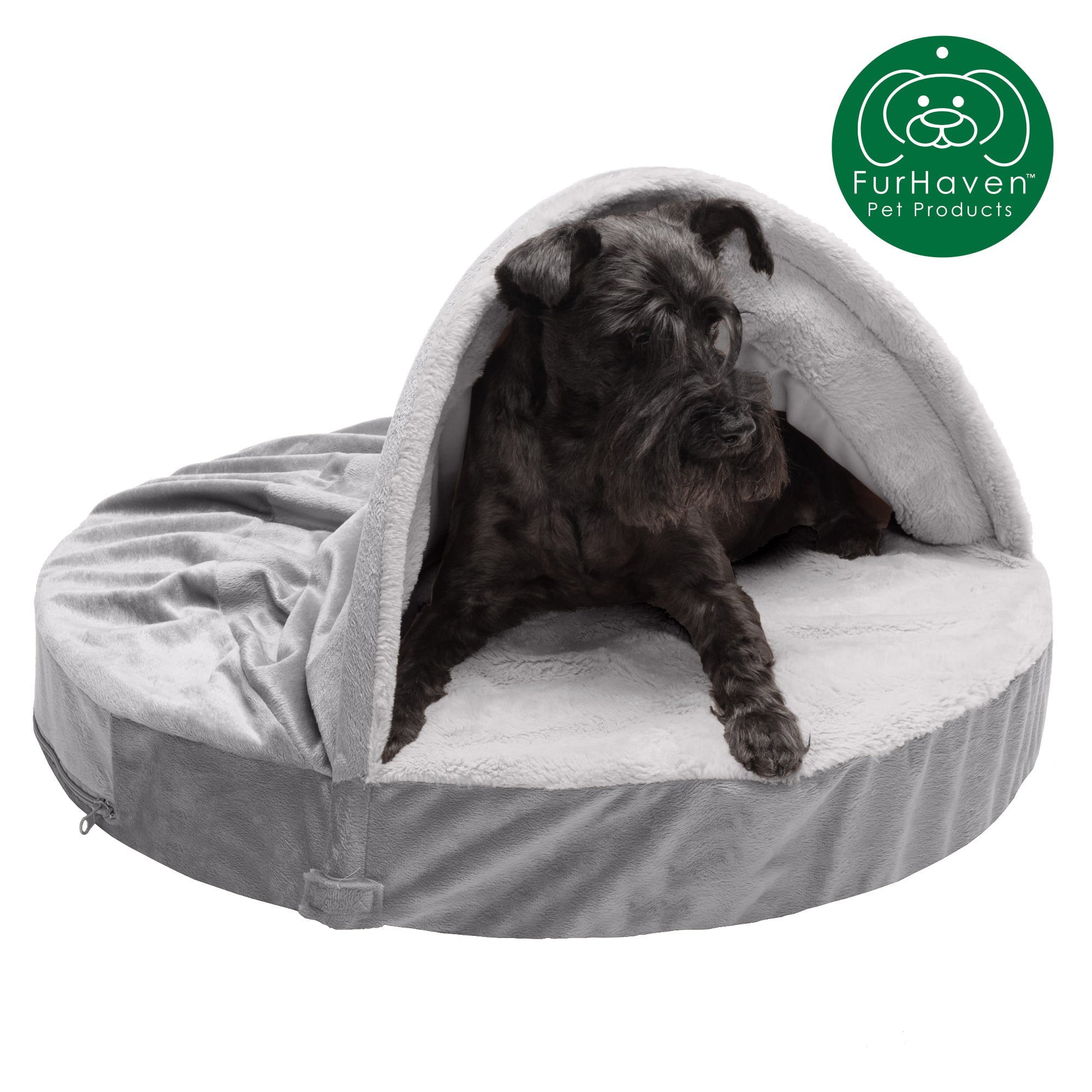 FurHaven | Cooling Gel Wave Fur and Velvet Snuggery Pet Bed for Dogs and Cats， Dark Gray， 26-Inch