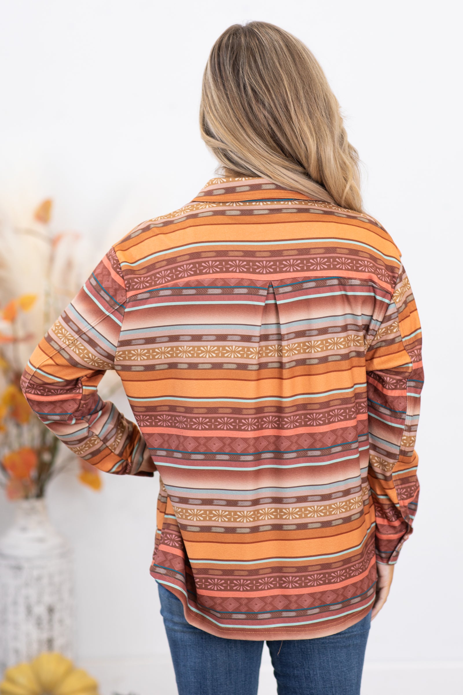 Orange Multicolor Aztec Fleece Jacket
