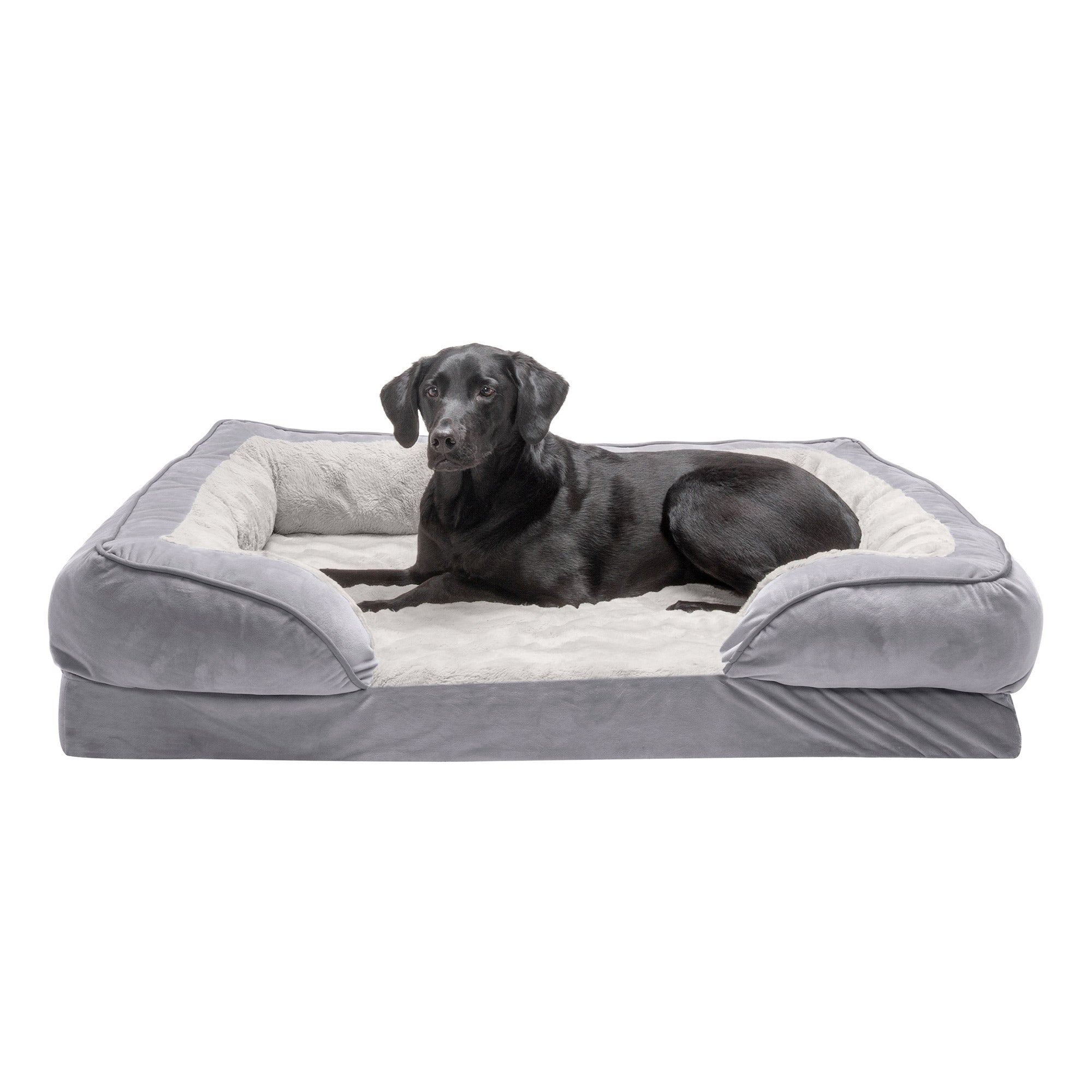 FurHaven Pet Products | Cooling Gel Memory Foam Orthopedic Perfect Comfort Velvet Waves Sofa-Style Couch Pet Bed for Dogs and Cats， Granite Gray， Jumbo