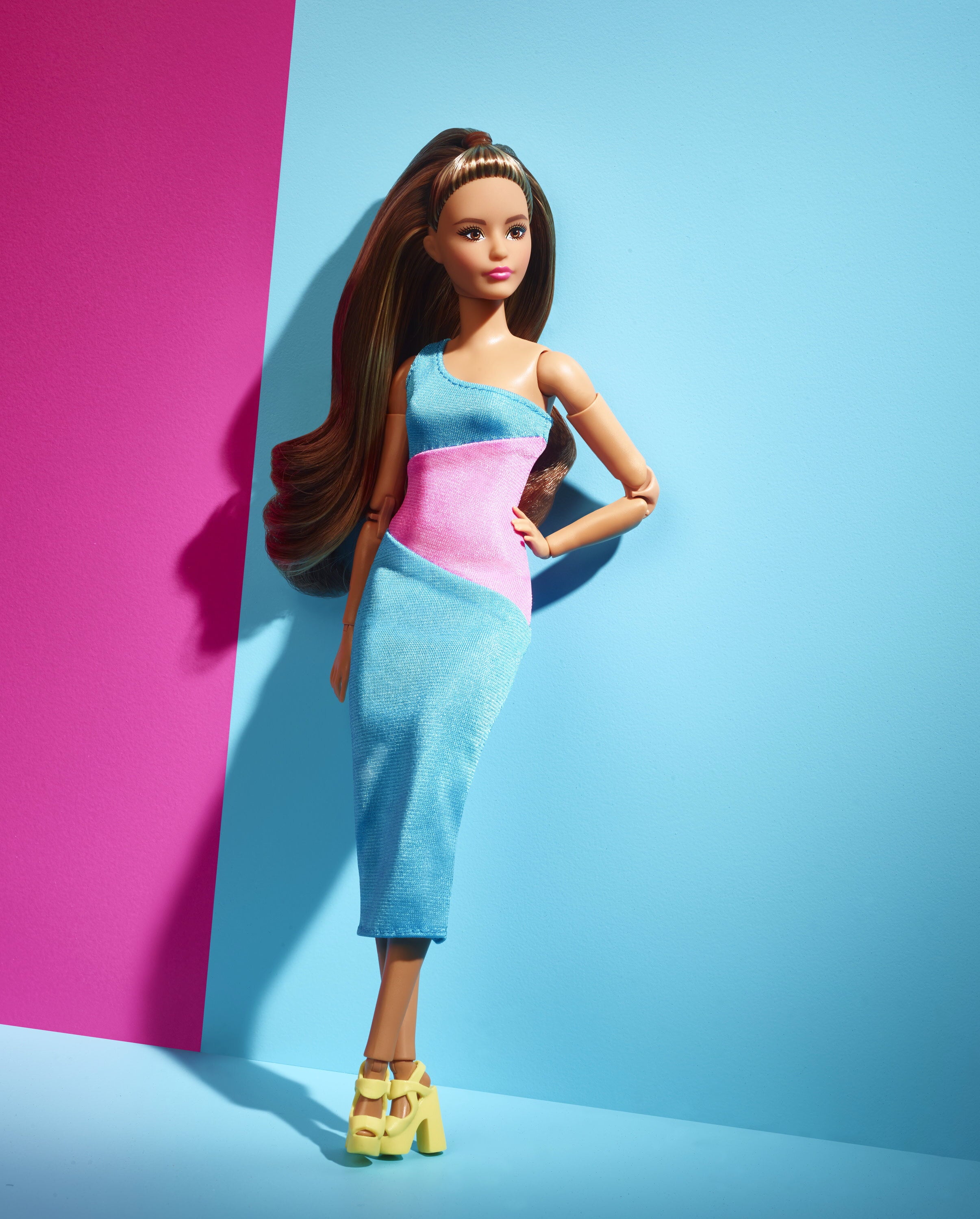 Barbie Looks Doll, Brunette, Color Block One-Shoulder Midi Dress