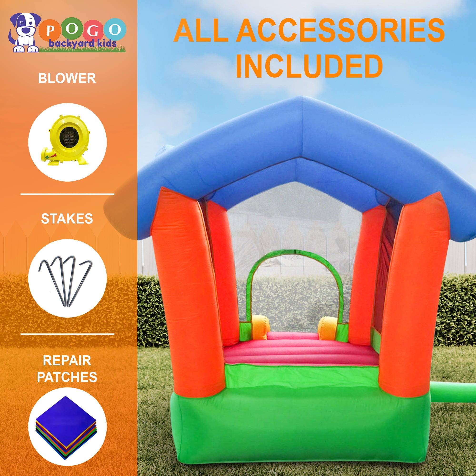 Pogo Bounce House Backyard Kids Rainbow Playhouse Inflatable Bounce House with Slide