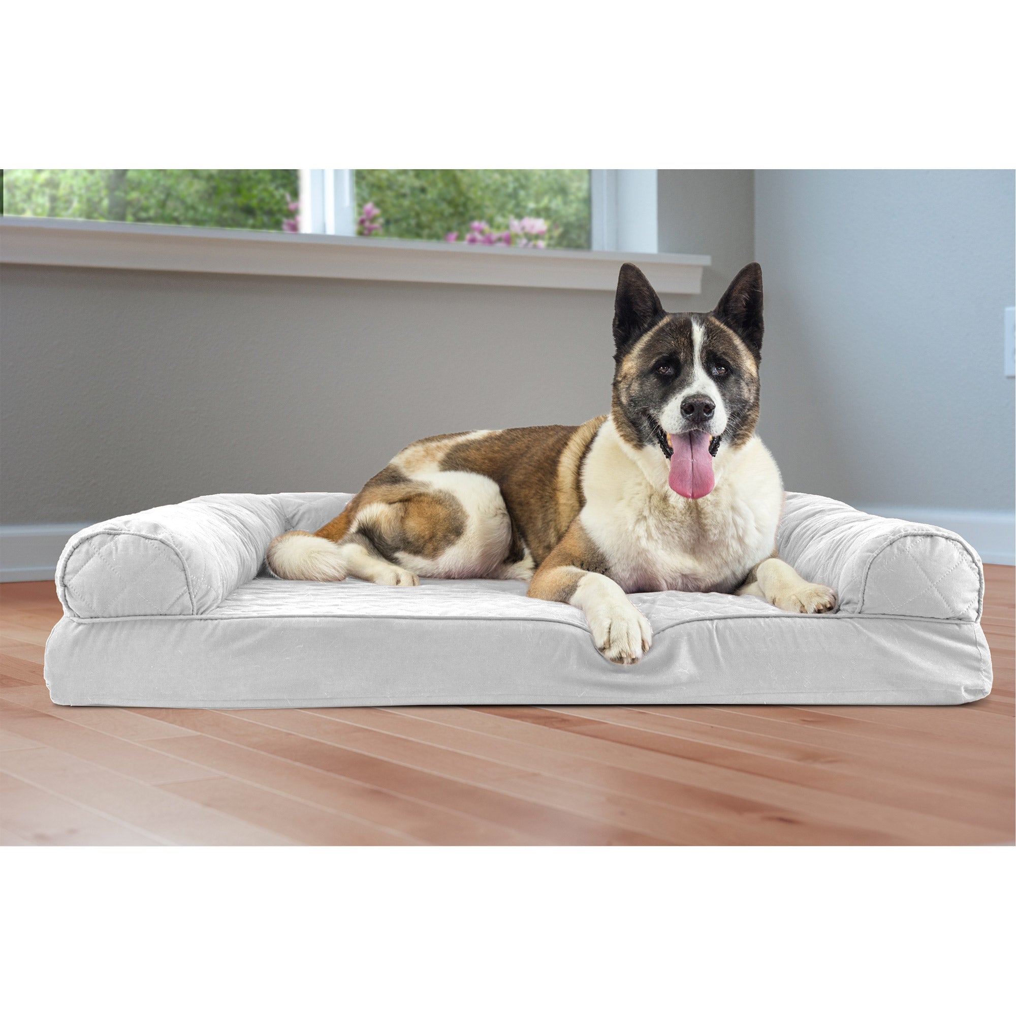 FurHaven Pet Products | Memory Foam Quilted Sofa Pet Bed for Dogs and Cats - Silver Gray， Jumbo