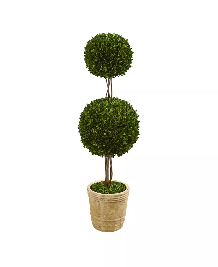 Nearly Natural 4ft. Preserved Boxwood Double Ball Topiary Tree in Planter