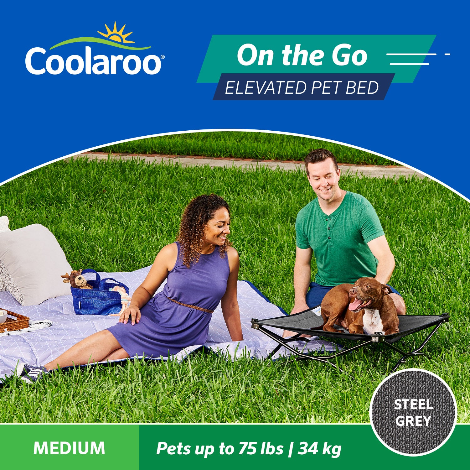 Coolaroo On the Go Elevated Travel Dog Bed， Medium， Steel Gray