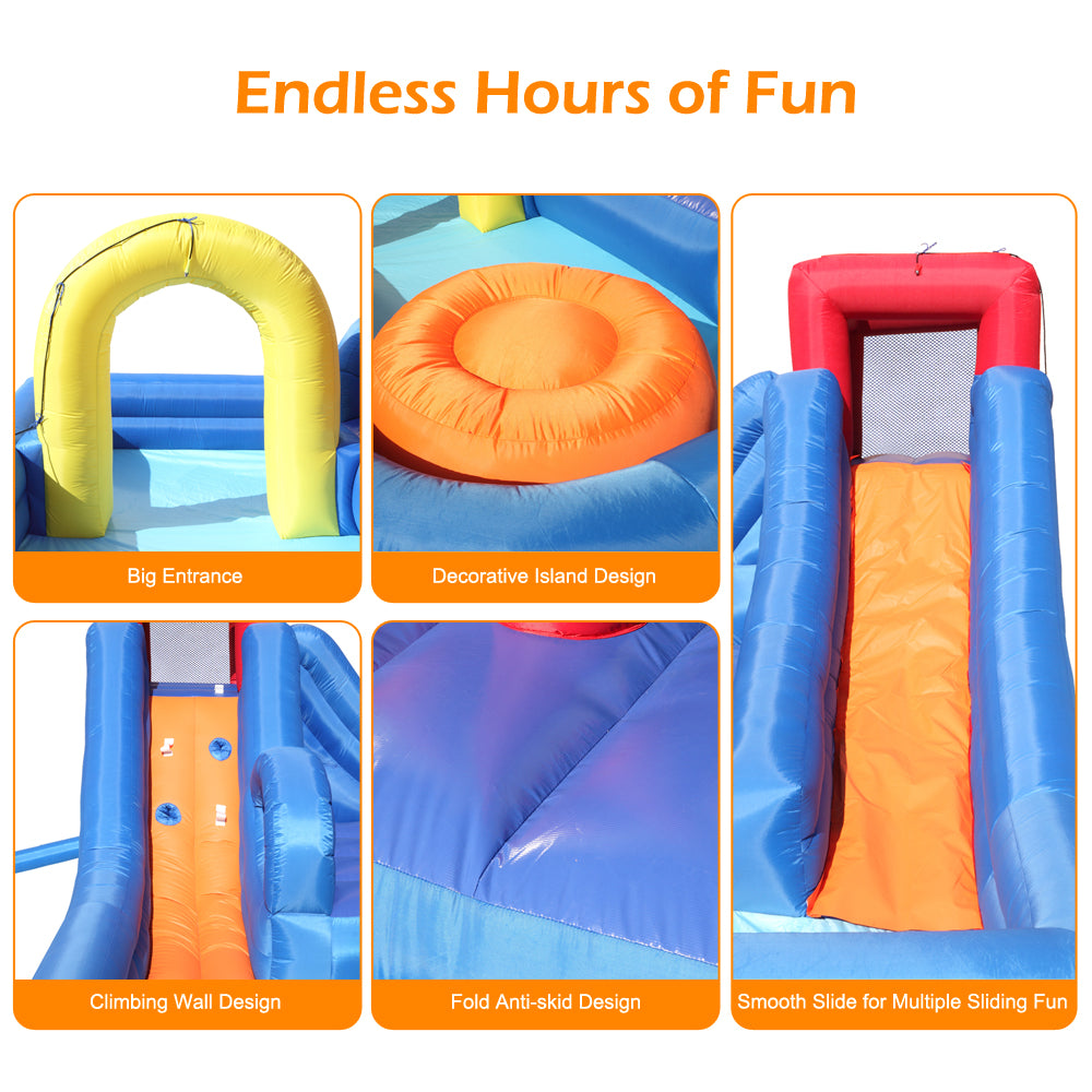 Topcobe Inflatable Bounce House， Kids Water Slide Bouncer Castle with River Race Area， Climbing Wall， Water Cannon， And Hose