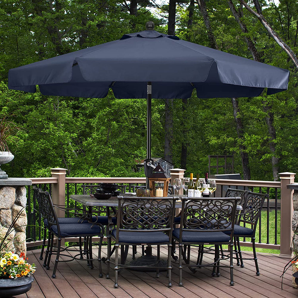 Valance Patio Umbrella For Outdoor Table Market -8 Ribs (9Ft, Navy Blue)