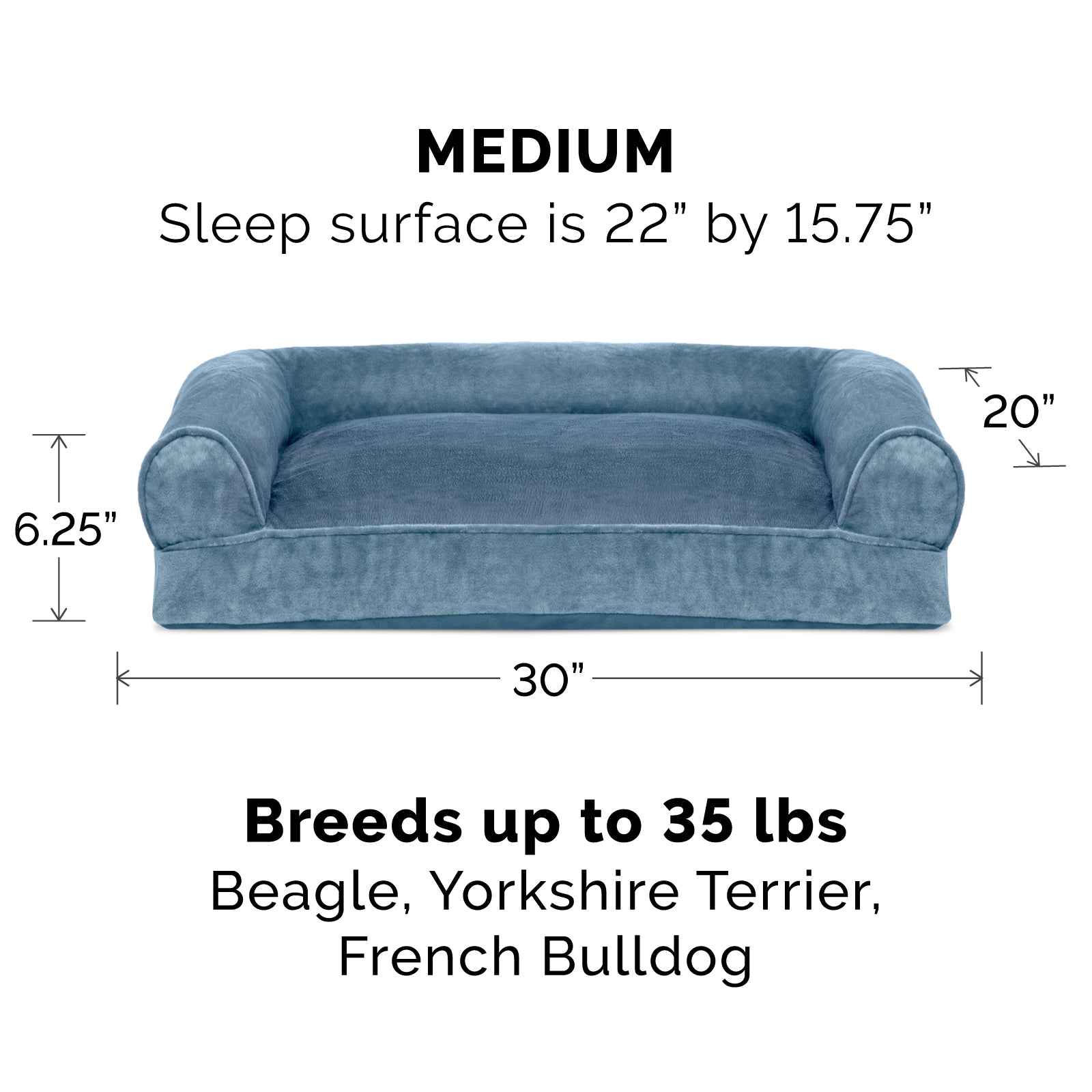 Furhaven Pet Products | Faux Fur and Velvet Pillow Sofa Pet Bed for Dogs and Cats， Harbor Blue， Medium