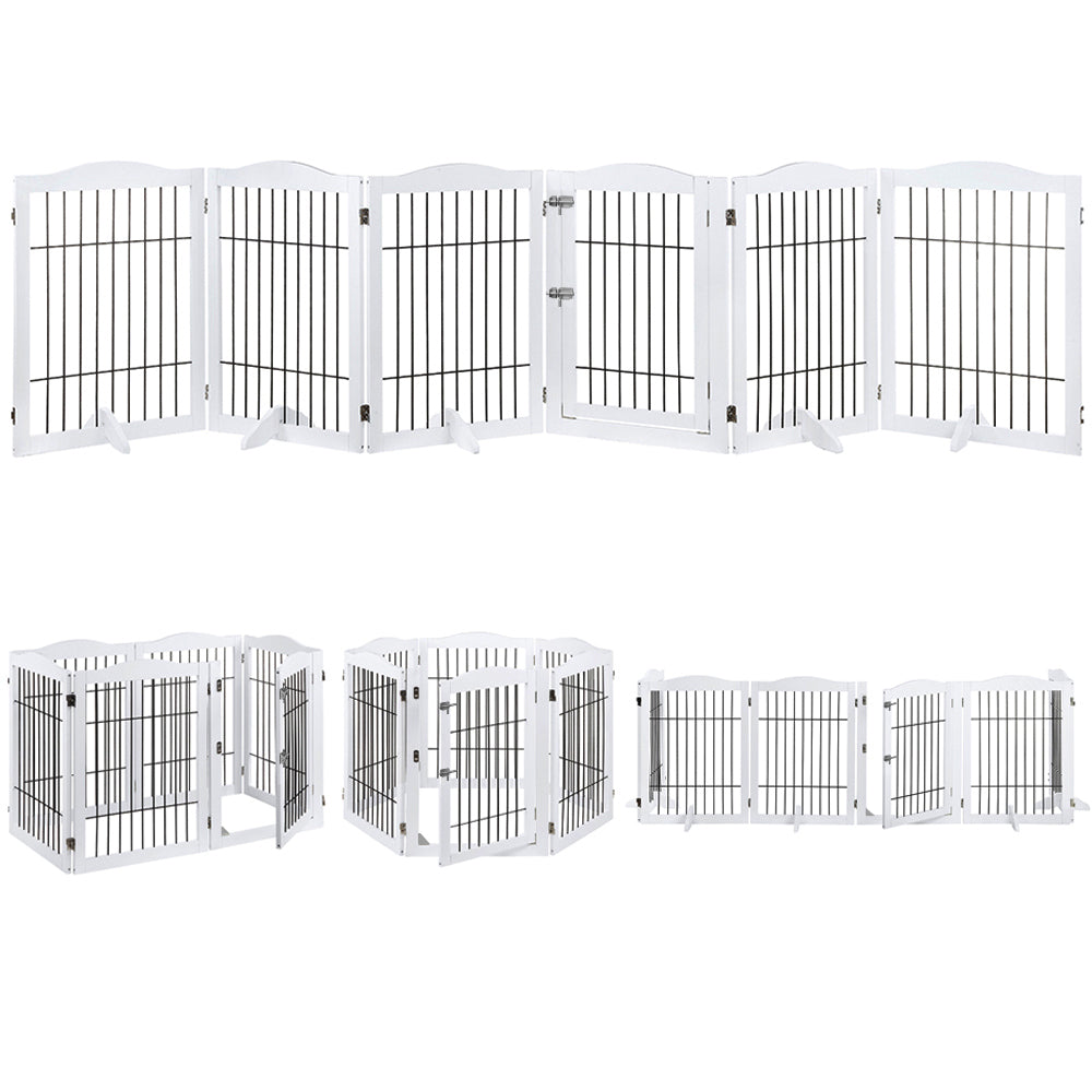 Unipaws Pet Gate Extra Wide， Freestanding Pet Playpen 6 Panels， Dog Gate with Wire， White