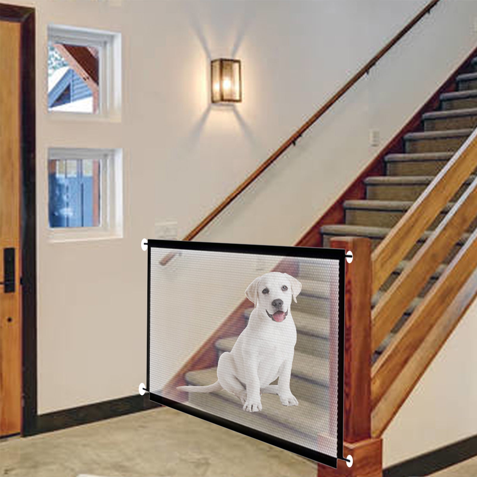 Zipper Mesh Dog Gate Safety Baby Fence Adjustable 3 Sizes Portable Folding Pet Gate for Stairs and Doors