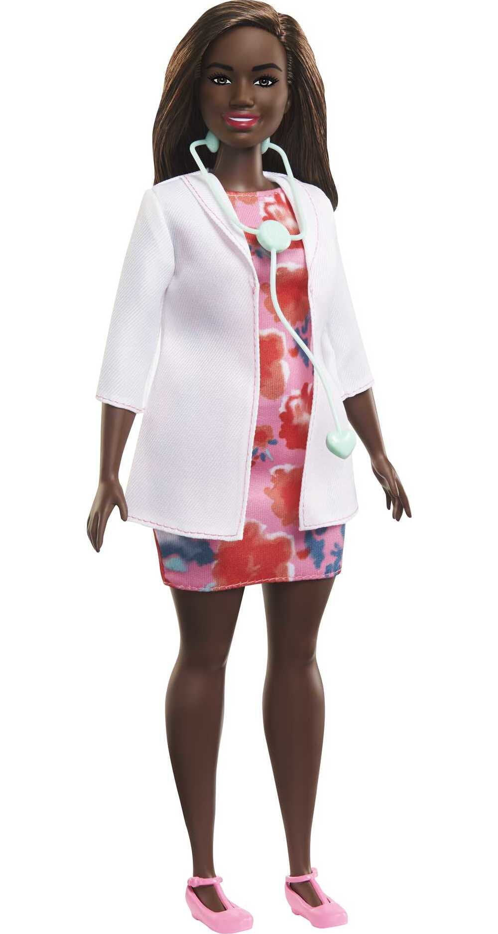 Barbie Doctor Fashion Doll Dressed in Doctor Coat with Curvy Shape & Medical Accessories