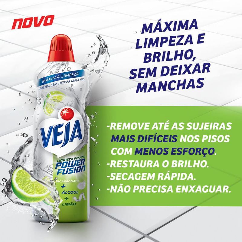 Veja Limpeza Pesada Power Fusion Limao Limpador de Pisos 500mL