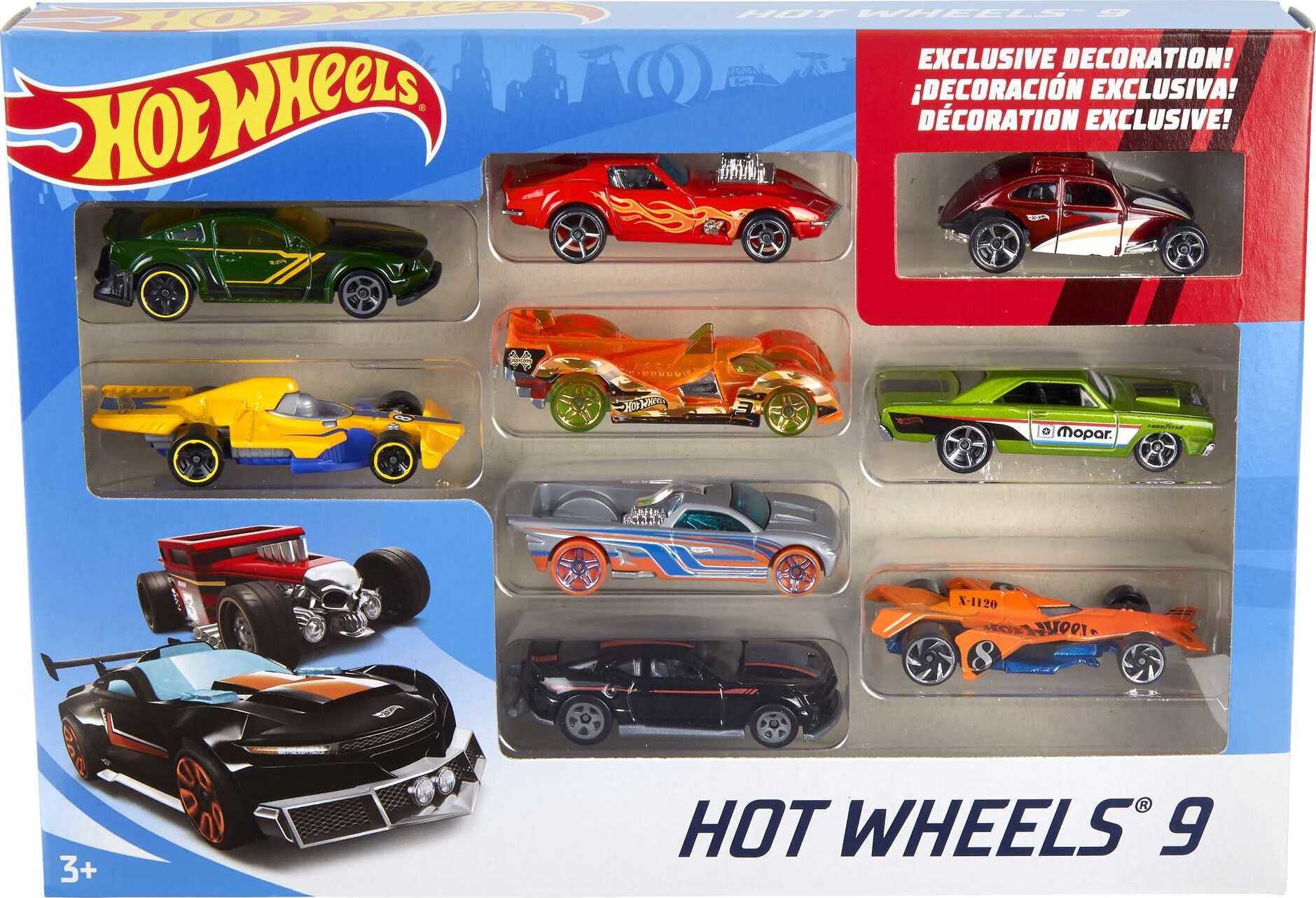 Hot Wheels Gift Set of 9 Toy Cars or Trucks in 1:64 Scale (Styles May Vary)