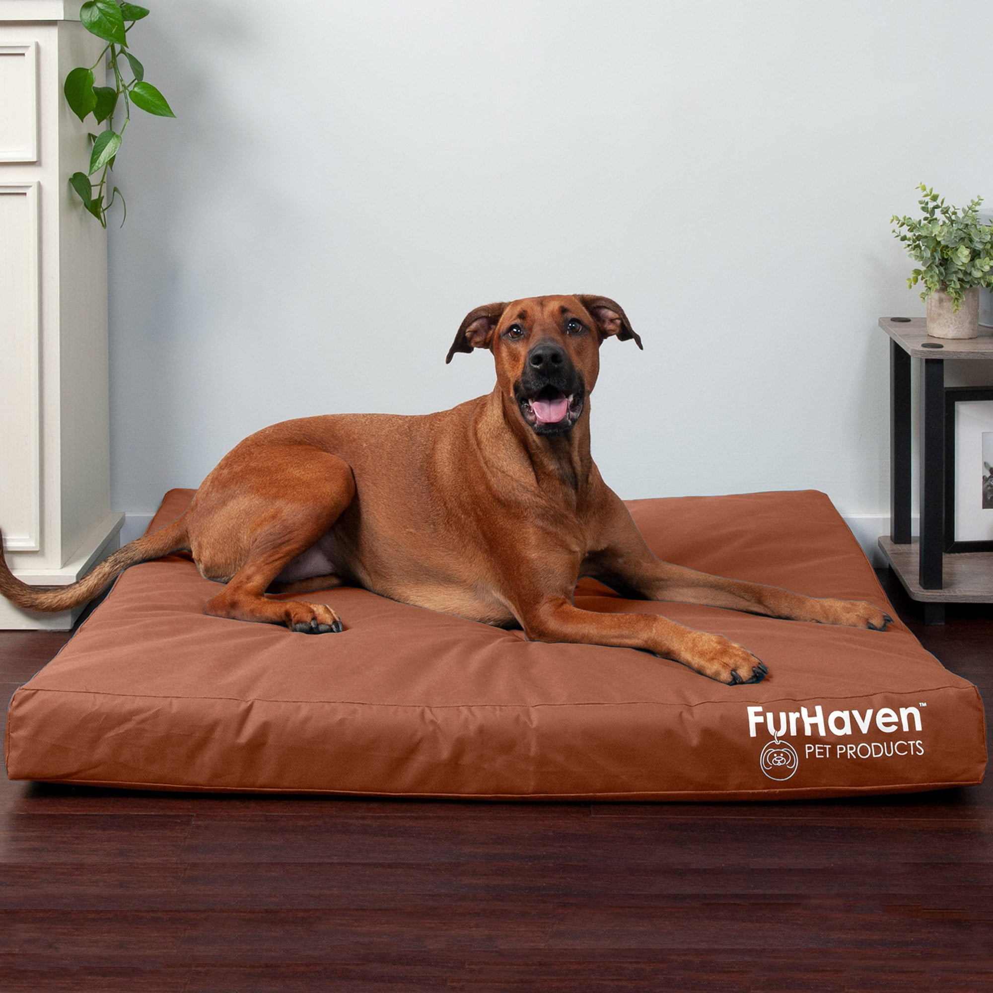 FurHaven | Deluxe Convolute Orthopedic Oxford Indoor/Outdoor Water-Resistant Pet Bed for Dogs and Cats， Chestnut， Jumbo