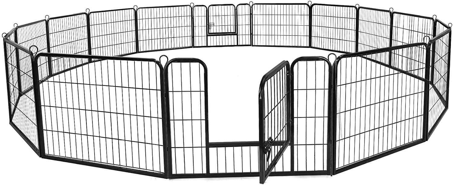 Howcool 31'' W x 24'' H Foldable Metal Exercise Pen and Pet Playpen Puppy Cat Exercise Fence Barrier Playpen Kennel - 16 Panels