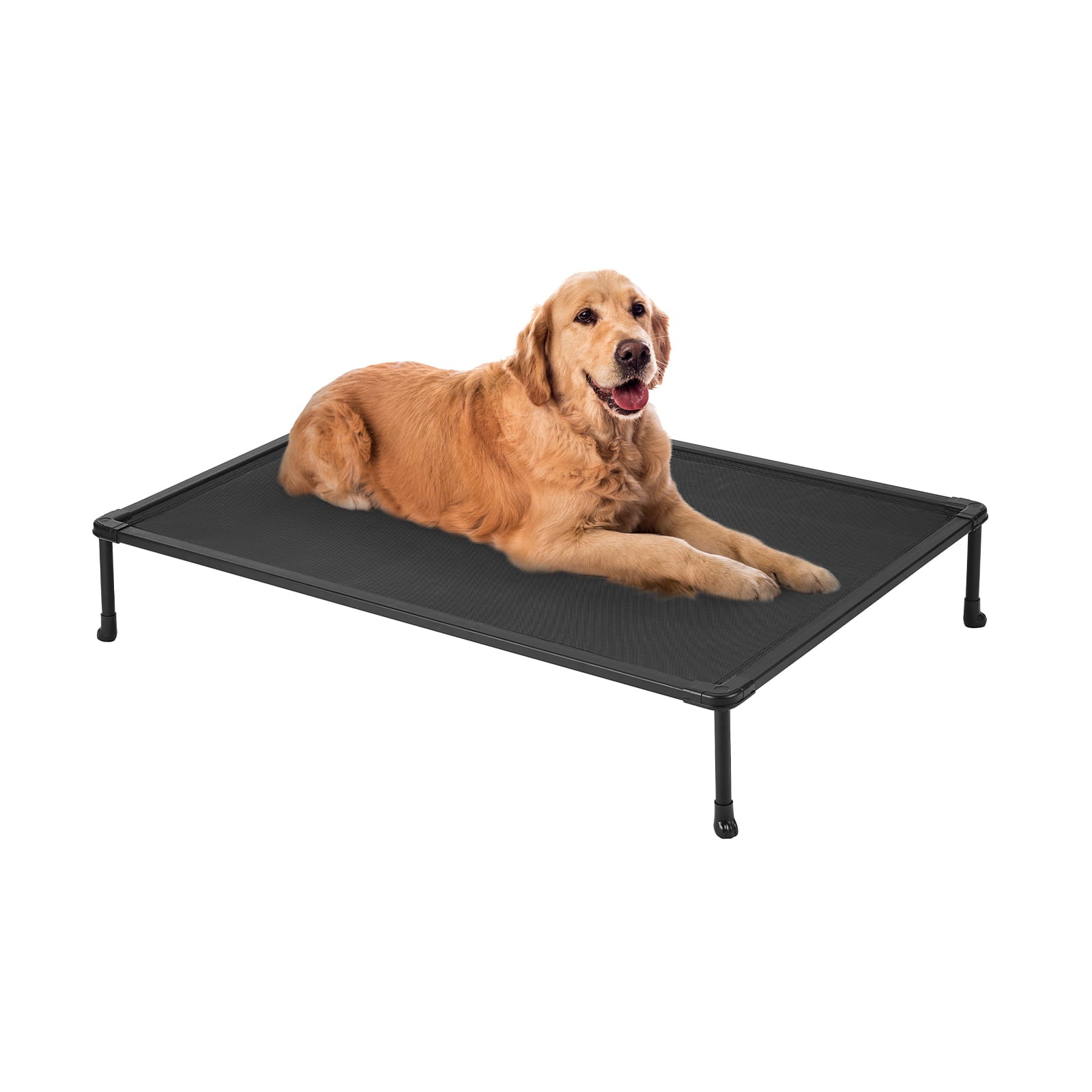 Veehoo Chewproof Dog Bed， Cooling Raised Dog Cots with Black Metal Frame， Large， Black