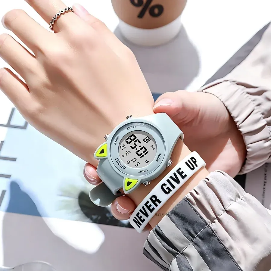 LIUYANGTIAN 3D Cat-ear Women Watch with Bracelet Sports Electronic Watches for Girls and Boys Student Waterproof LED Digital Wristwatch Gift