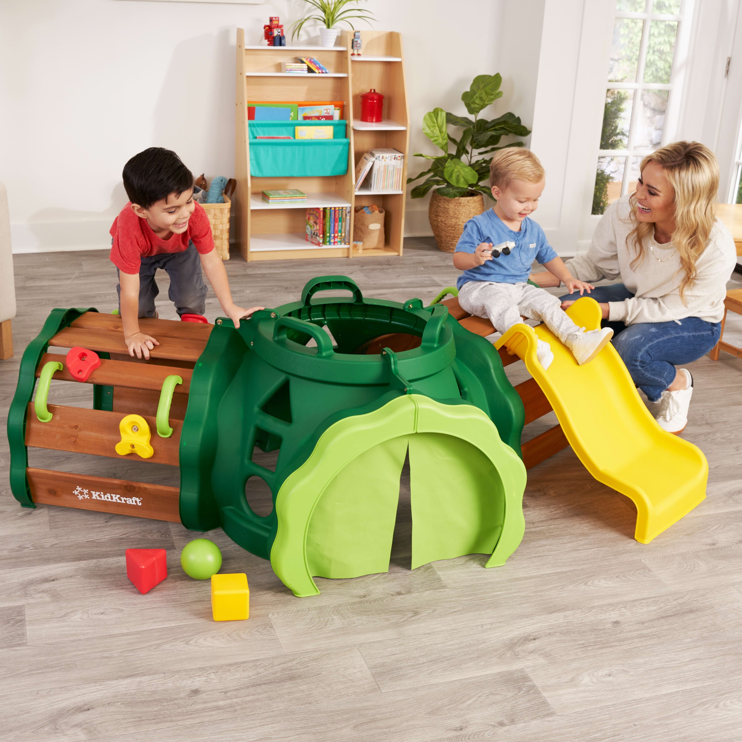 KidKraft Hideout Hollow Toddler Climber with Slide， Shapes and Peek-a-Book Flap