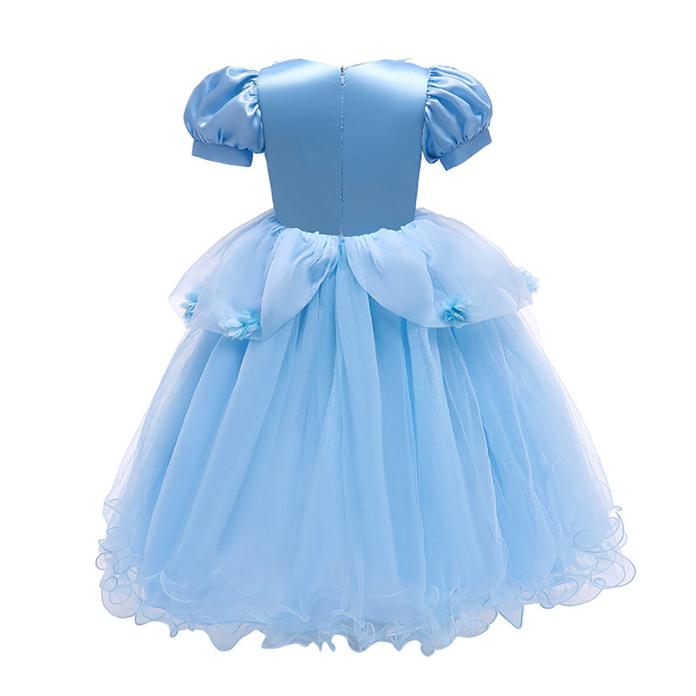 IMEKIS Cinderella Costume for Toddler Girls Princess Costumes Cinderella Dress Up Jewelry Set Crown Fairy Wand Baby Kids Halloween Cosplay Role Play Birthday Outfit 7-8 Years Blue Flower