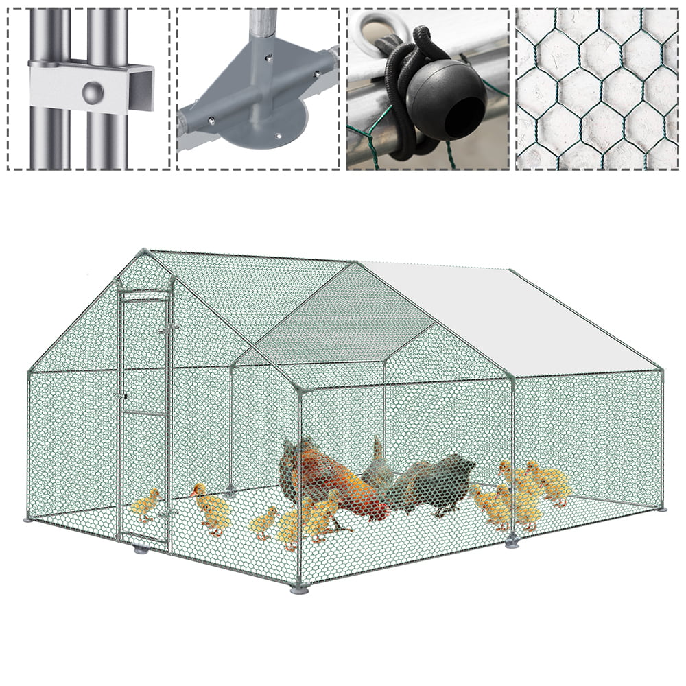 HENGMEI 118''x157''x78'' Large Chicken Run Coop Galvanized Metal Walk In Hen House Outdoor Chicken Poultry Cages Rabbit Hutch Steel Frame with PE Cover