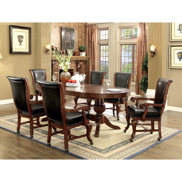 Furniture of America Frankline Traditional Faux Leather Wheeled Arm Chairs (Set of 2)