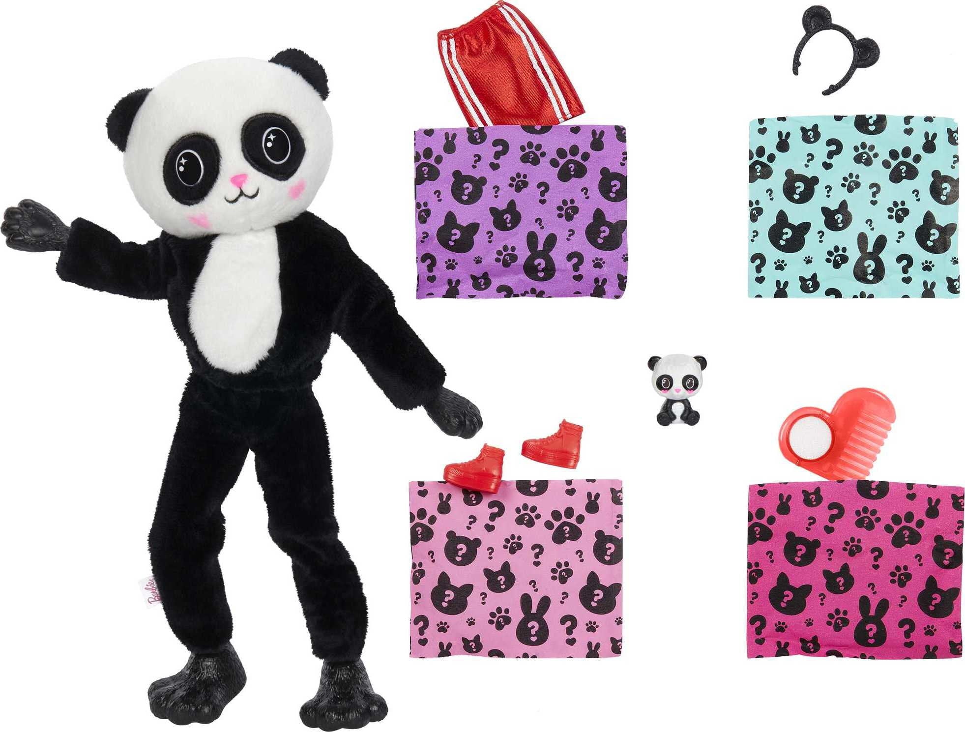Barbie Cutie Reveal Fashion Doll with Panda Plush Costume, Mini Pet & Accessories
