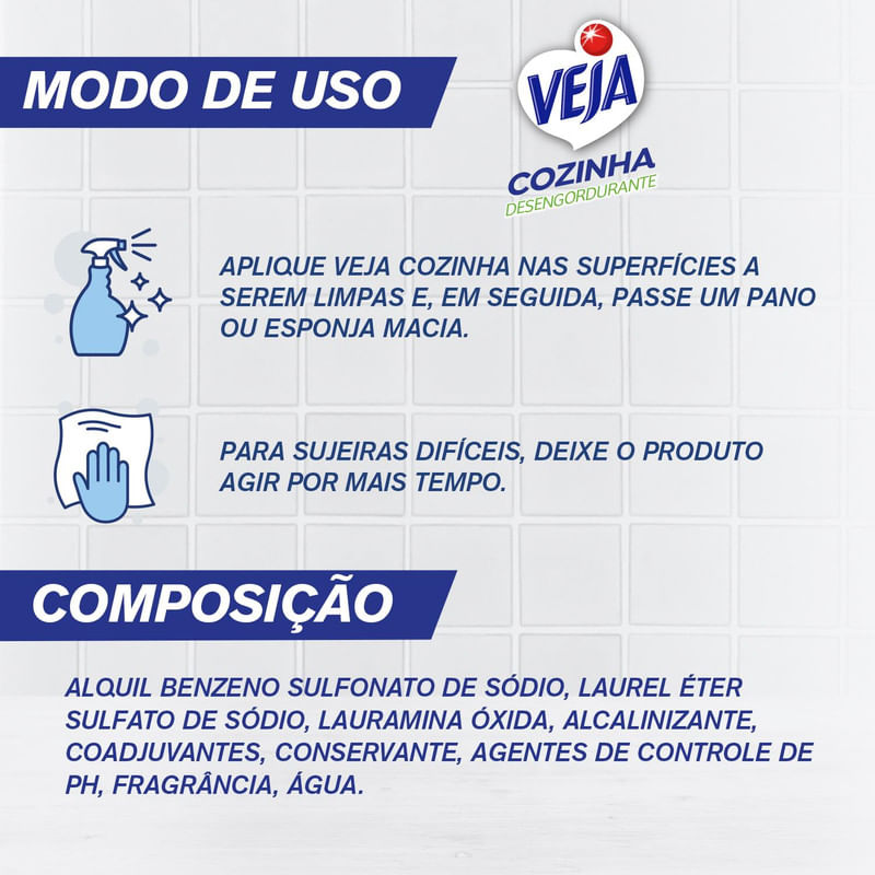 Kit Veja 1 Limpadores Multiuso Original 500ml + 1 Limpador Cozinha Desengordurante Limao 500ml + 1 Limpador Banheiro Tira Limo 500ml
