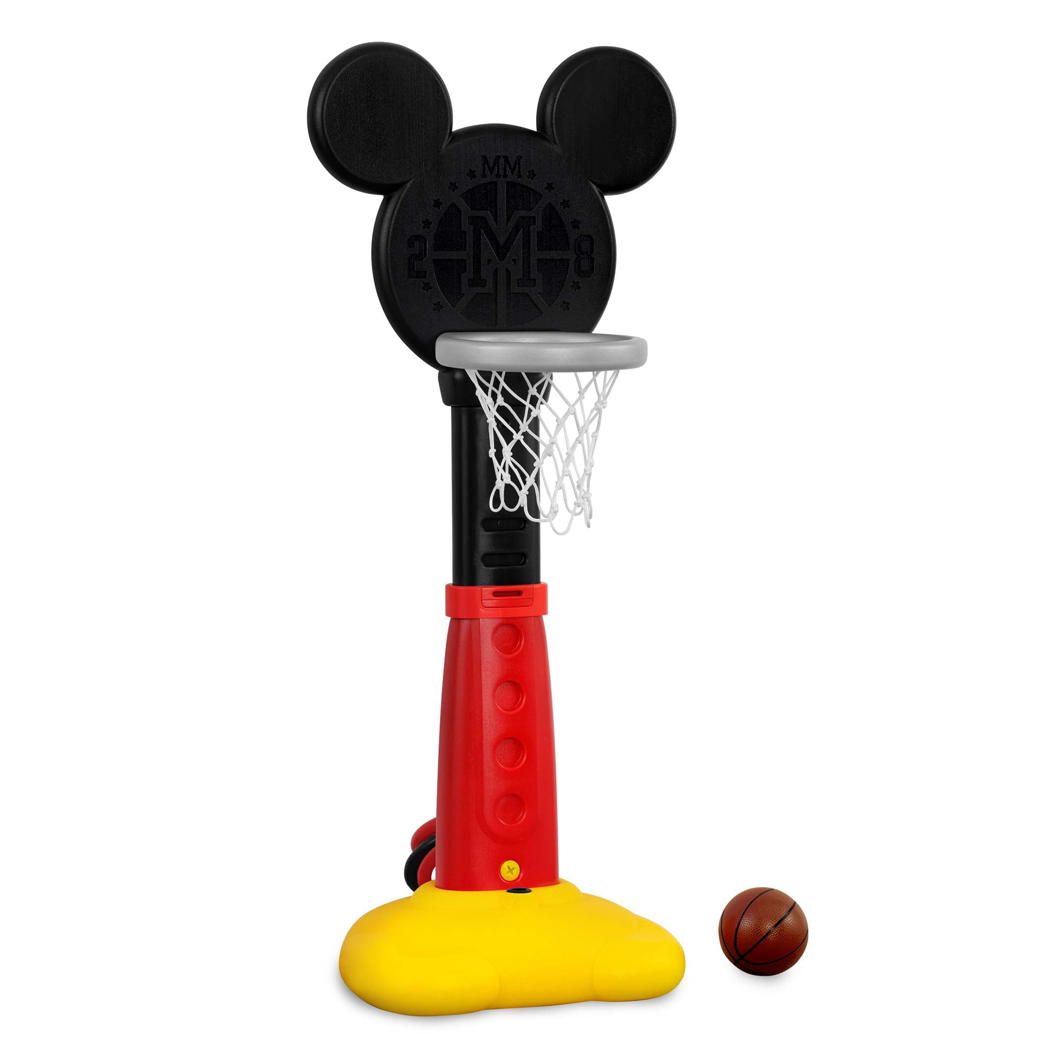 Disney Mickey Mouse Plastic Basketball Set by Delta Children – Includes Basketball Hoop， 1 Basketball， Ring Toss Game with 3 Rings， Growth Cart and Ball Pump