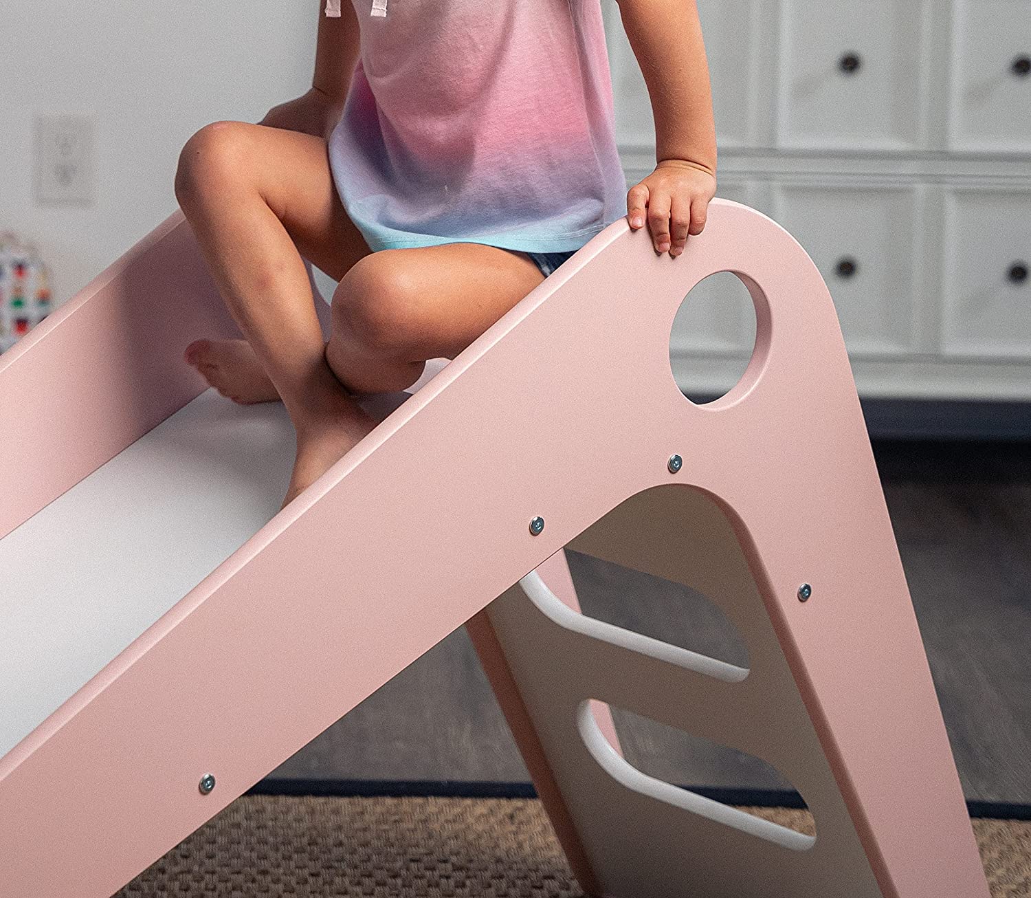 Avenlur Toddler Playground Wooden Indoor Slide for Kids - Transform Any Living Space Into The Perfect Playroom or Gym. Climbing Wood Slide for Babies， Toddlers， and Children Ages 18mo - 4 Years (Pink)